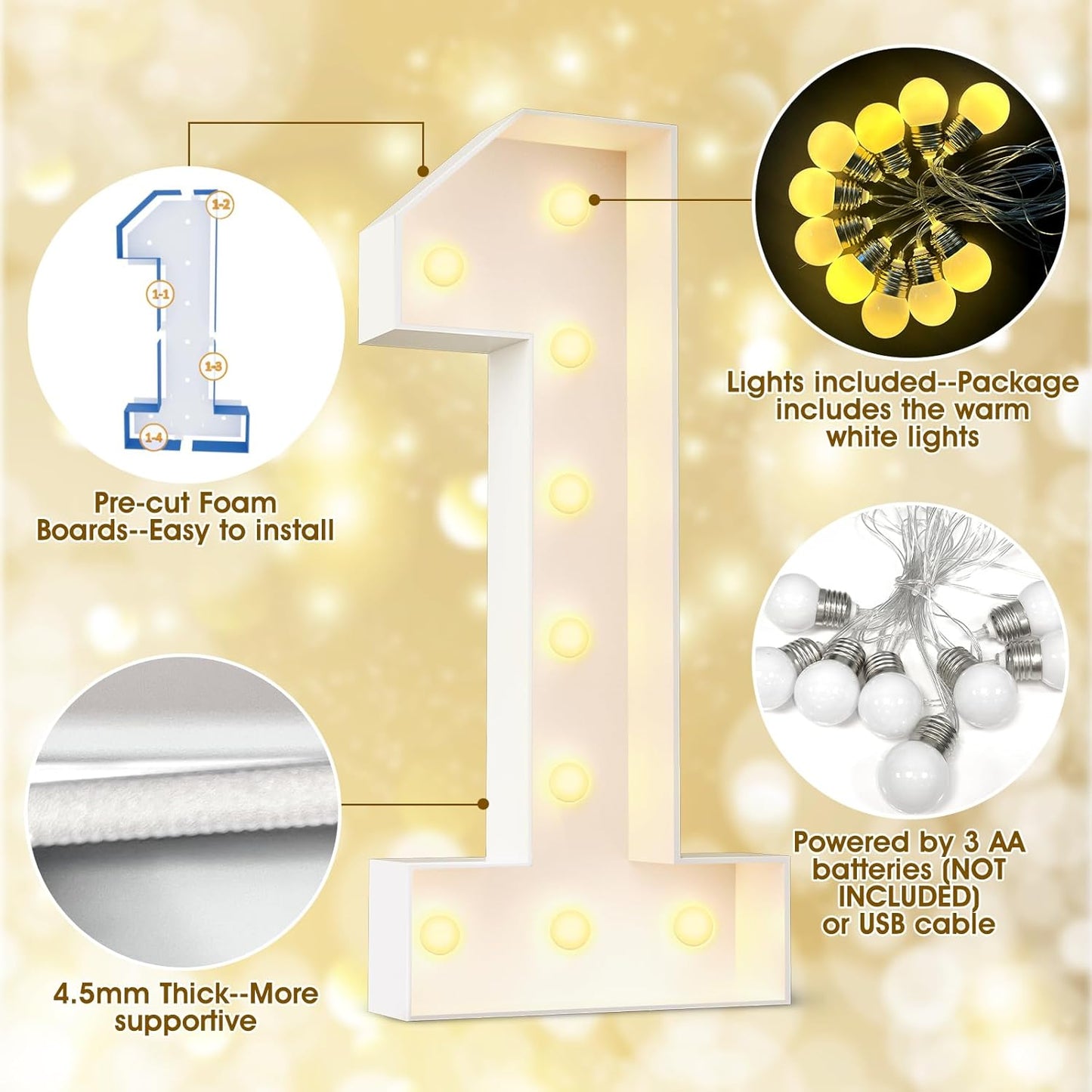 Ledido 4FT Marquee Light Up Numbers Large Light Up Letters for Party Decoration, Marquee Numbers for 7th 17th Birthday Anniversary, Pre-cut Foam Board Assembly Required Number 7