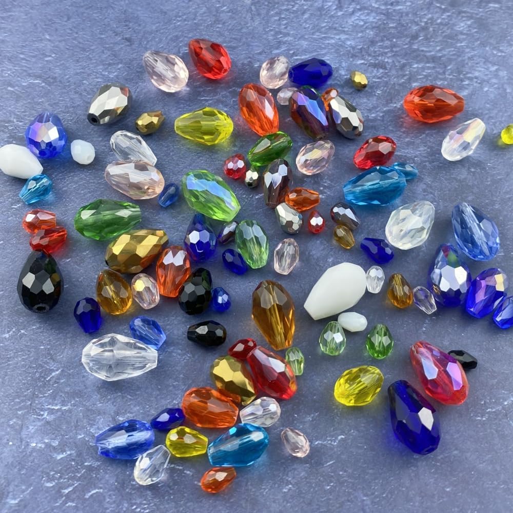 100pcs 8x12mm Teardrop Crystal Glass Beads Vertical Hole Faceted Glass Teardrop Spacer Beads for Bracelets Necklace Earring DIY Jewelry Making Craft(Orange)