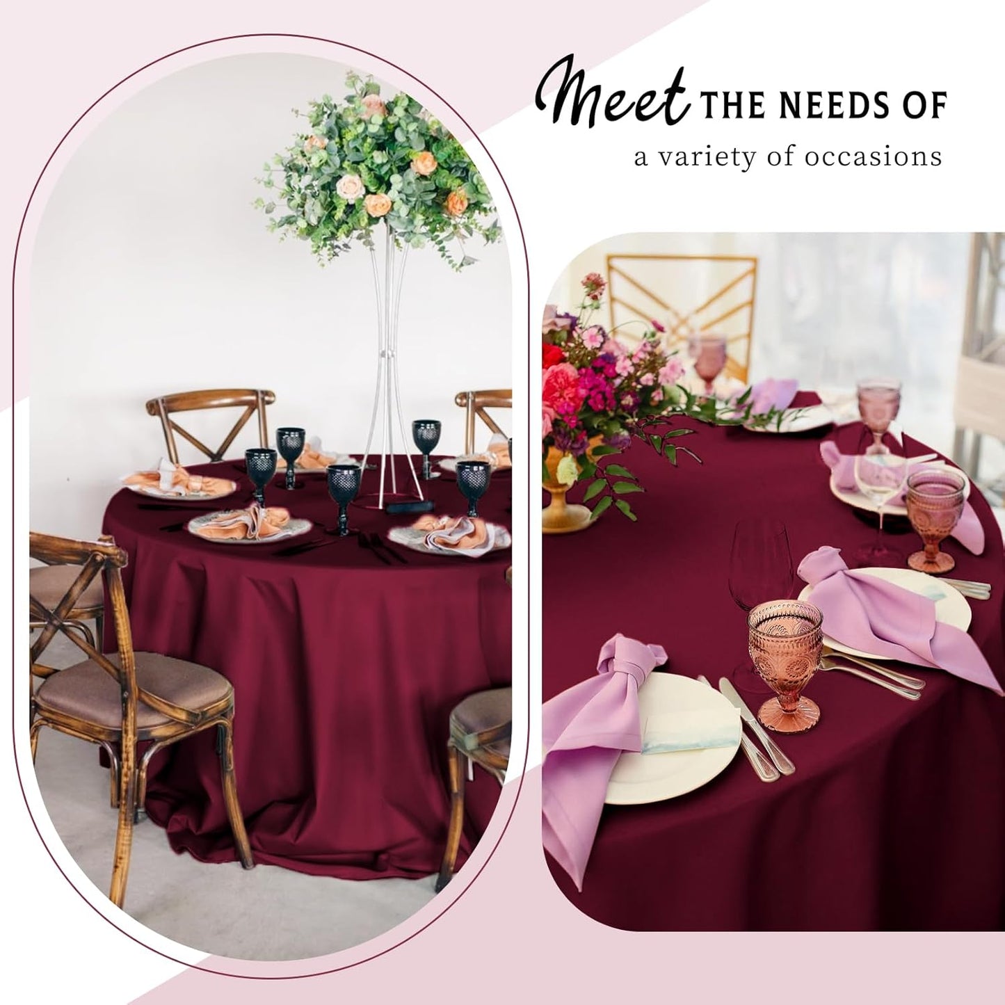 6 Packs Satin Tablecloth 120 Inch Burgundy Round Table Cloth Silk Tablecloth Smooth Fabric Overlay Satin Table Cover Decoration for Wedding Party Banquet Events