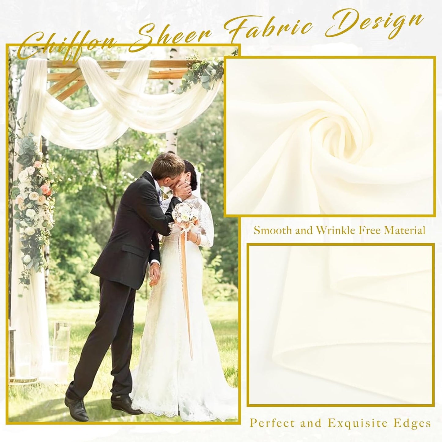 Wedding Arch Draping Fabric 8 Panels 20Ft Length x 28" Width Ivory Arch Drapes Chiffon Fabric Sheer Curtains Backdrop for Party Bridal Ceremony Ceiling Decor Wedding Stage Reception Decorations