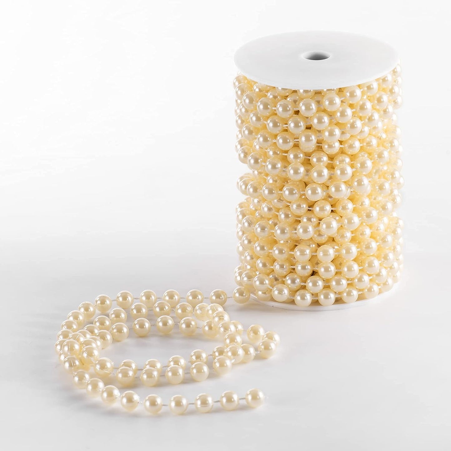 Craft String Pearls 10MM Round White Faux Pearl Garland, 33Feet Ivory Wedding Party Decoration, Christmas Tree Decorations