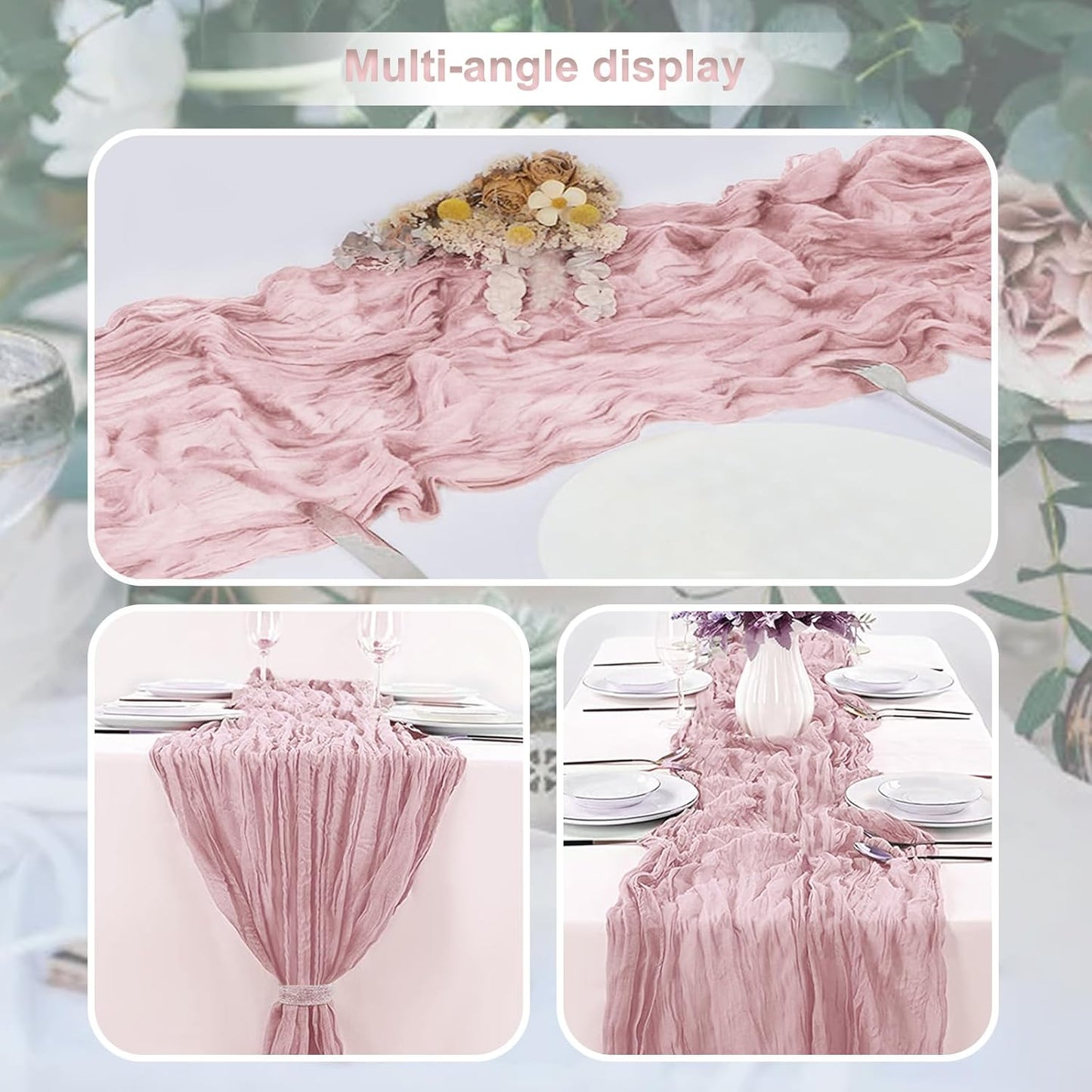1 Pack Dusty Pink Cheesecloth Table Runner 35x120 Inch 10Ft Rustic Gauze Cheese Cloth Table Runner Sheer Cheesecloth Table Runners for Wedding Party Bridal Shower Decoration