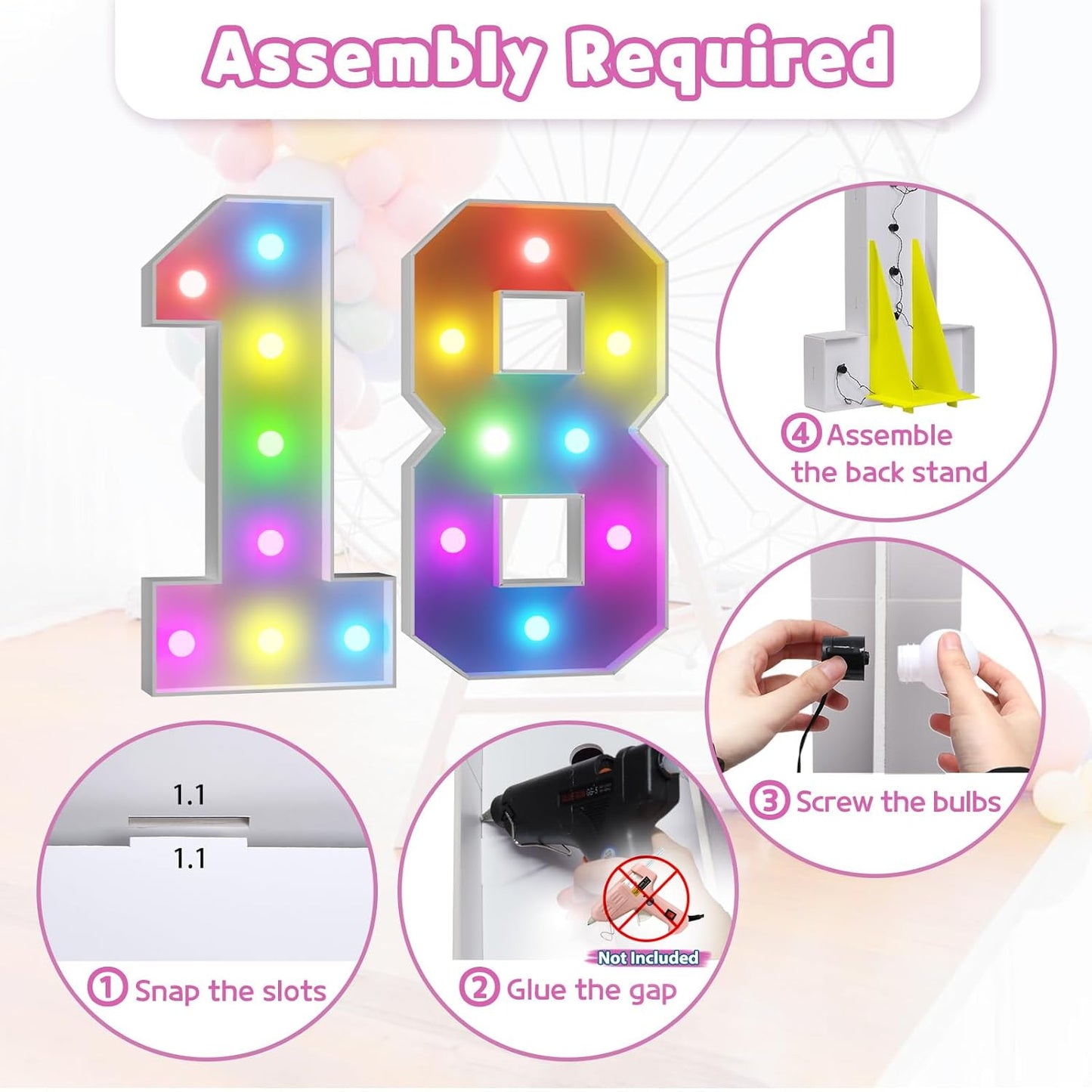 Marquee Numbers 18th-Birthday Decoration: Colorful 3FT Large Light Up 18 Year Old Birthday Decorations Anniversary Backdrop for Boys Girls Cardboard Sign 18 Colors Number 18 Mosaic Balloon Frame