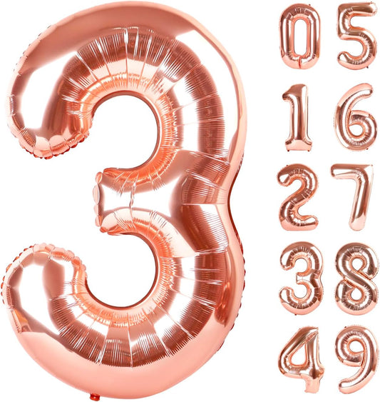 40 Inch Rose Gold 3 Large Number Balloon, 3 13 23 30 33 36 Rose Gold Birthday Party Decorations, Number Three Foil Balloons for Anniversary Party Graduations Celebration Supplies
