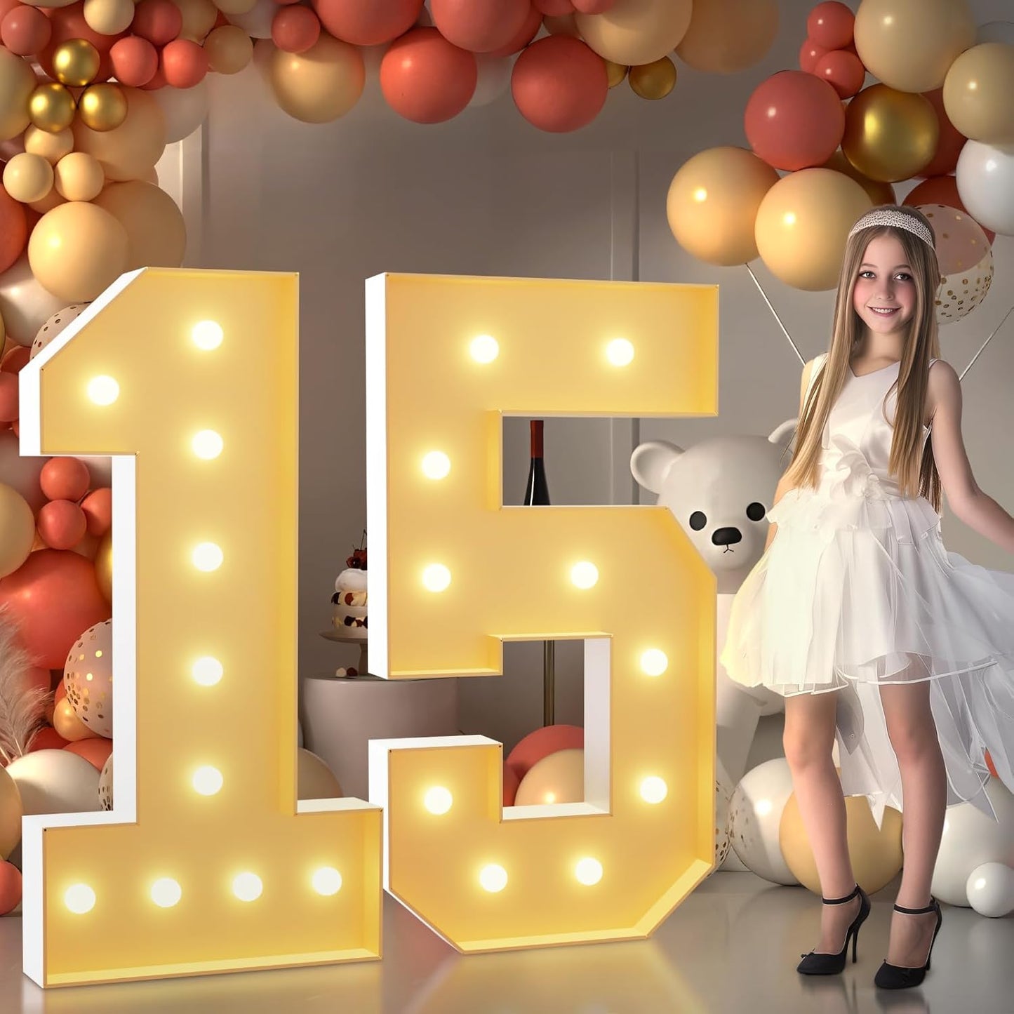 imprsv 4FT Light Up Numbers, Marquee Numbers 15th Birthday Decorations for Girls Boys, Large Light Up 15th Birthday Women Foam Board Anniversary Party Decorations Arch Kit (DIY)