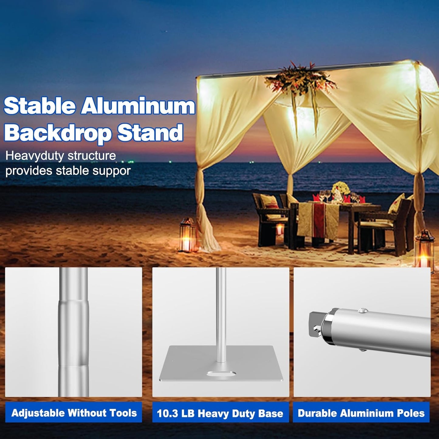 Pipe and Drape Backdrop Stand 8ftx10ft Adjustable Background Support System Heavy Duty Background Stand for Wedding Banquet Decorations Silvery