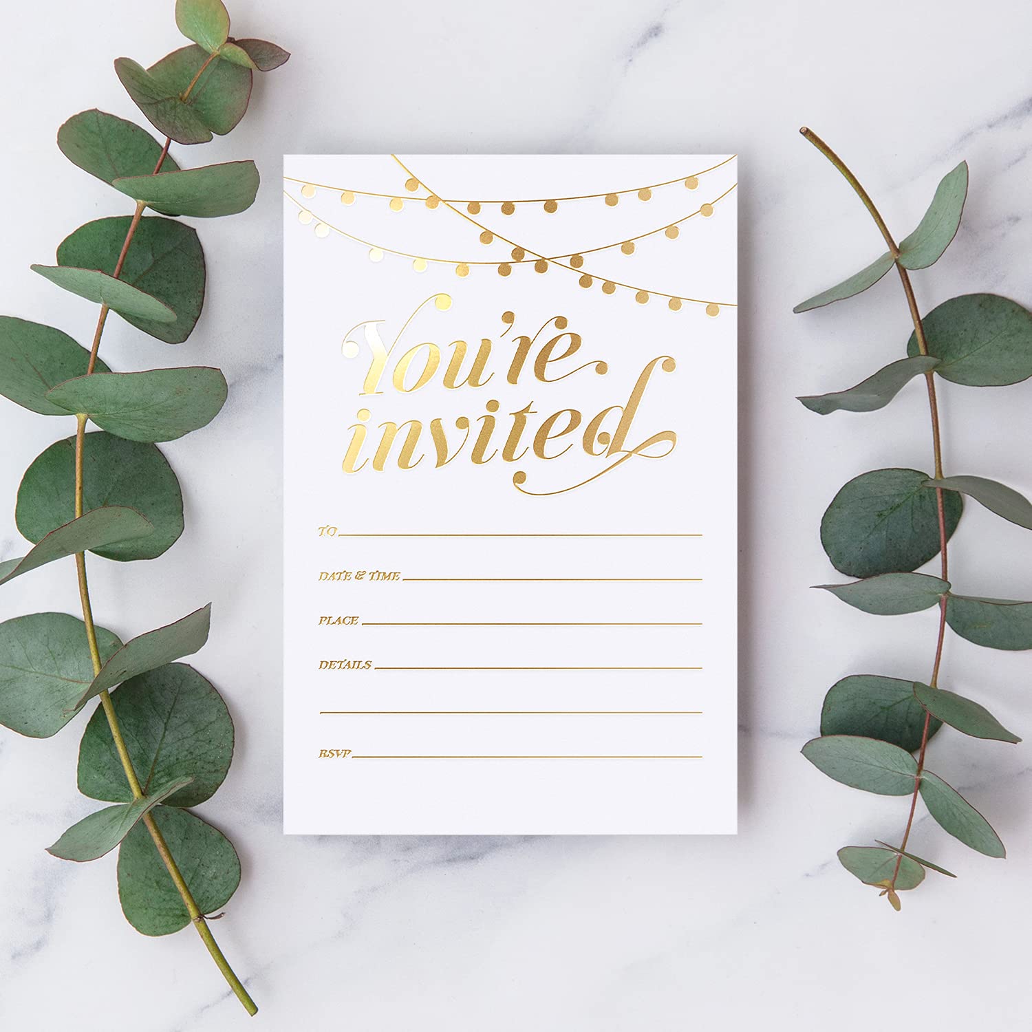 S&O Party Invitations! 25 Gold Foil Traditional Invitations with Envelopes, Wedding, Baby, & Bridal