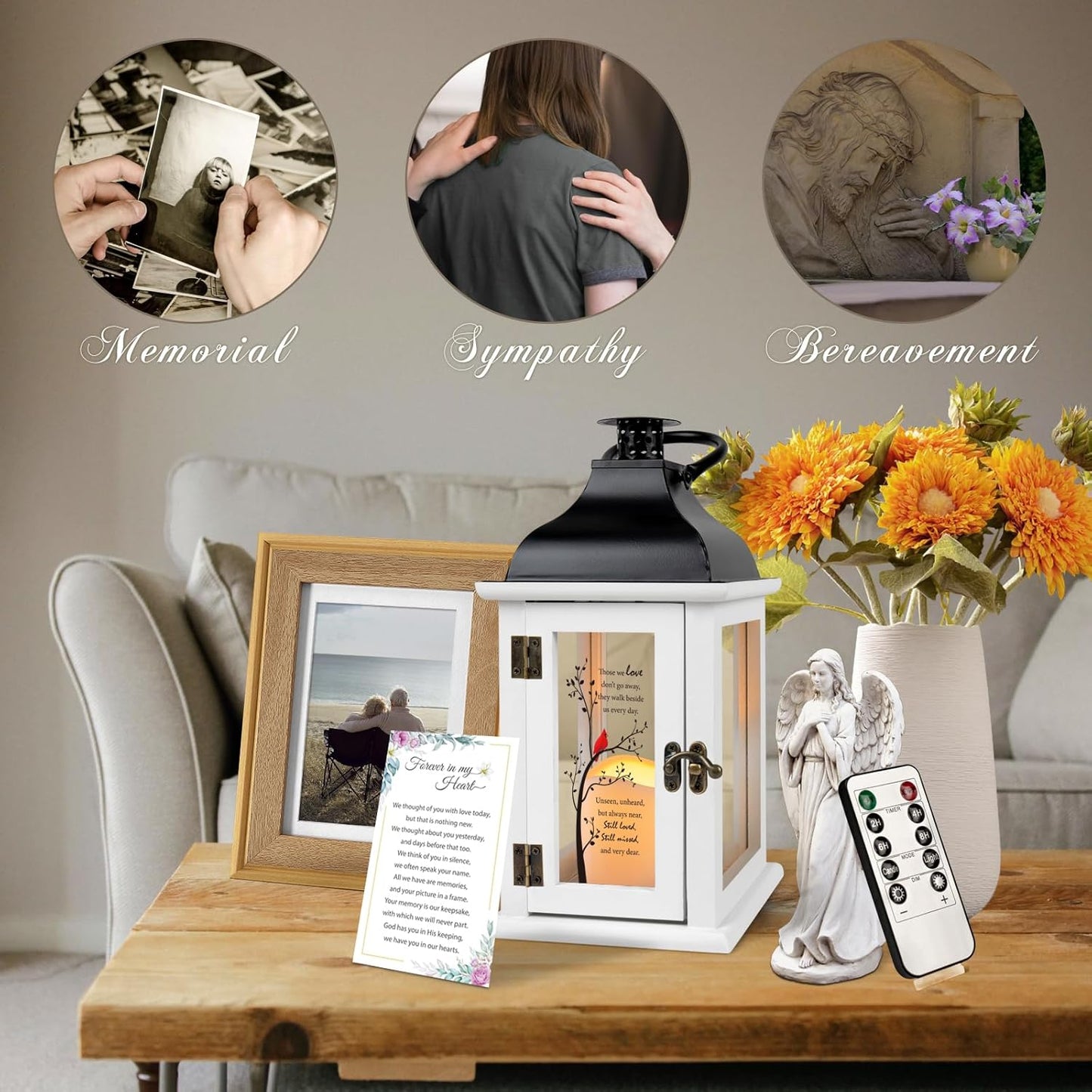 Memorial Lantern - Bereavement Sympathy Gifts for Loss of Loved One Memorial Gifts for Loss of Mother Loss of Father Remembrance Gifts Thoughtful Funeral Gifts with LED Candle and Remote