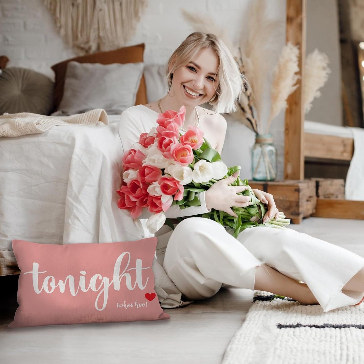 Mancheng-zi Bridal Shower and Wedding Gift - 12x20 Pillow Cover for Bride to Be - Funny Throw Pillows for Bedroom (Pink)