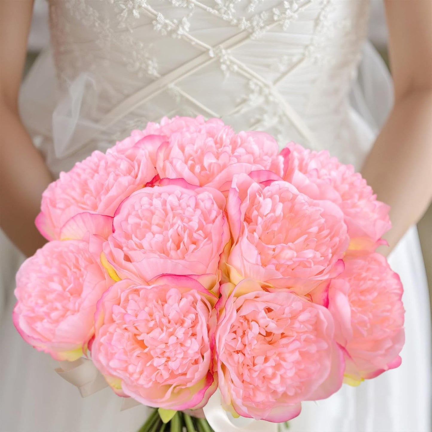 U'Artlines 2 Bouquet 10 Heads Artificial Peony Silk Flower Leaf Home Office Wedding Party Festival Bar Decor (Pink)