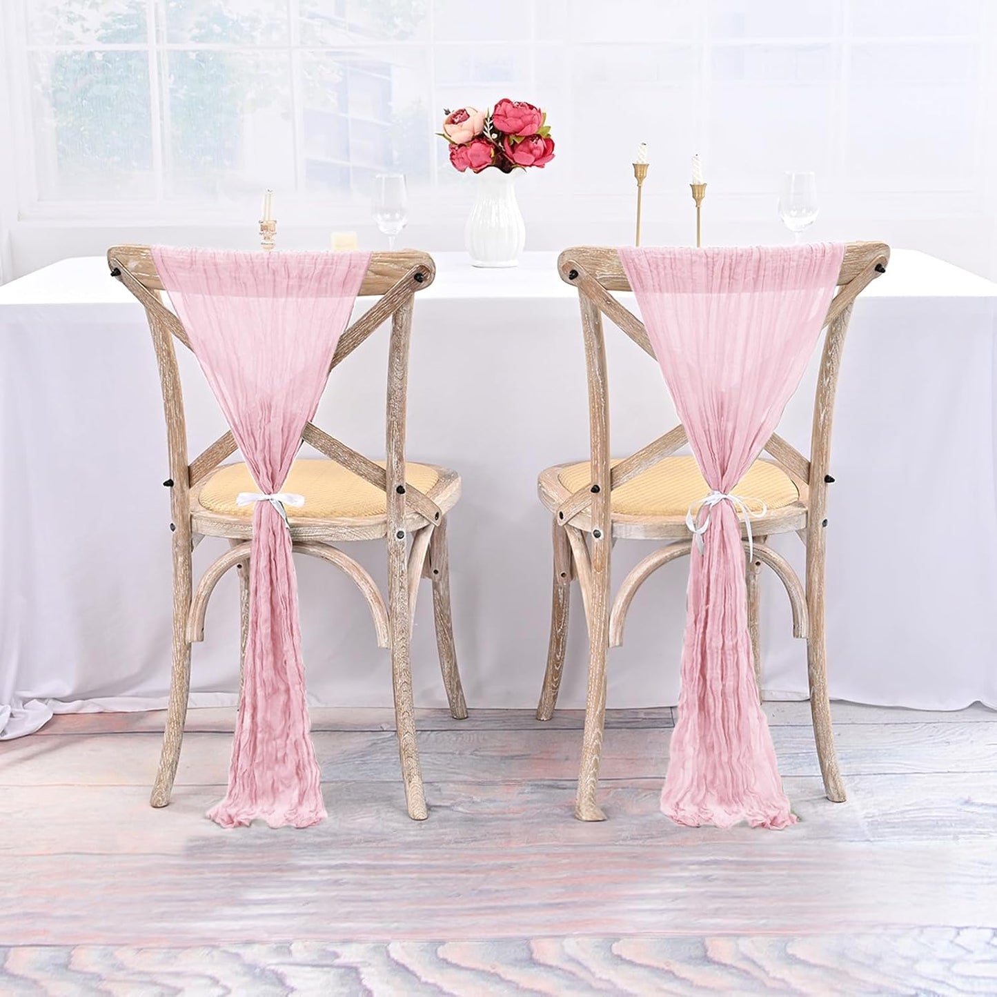 50 PCS Cheesecloth Chair Sashes Bows Wedding Aisle Decorations Chair Ribbon Ties Back Sash for Wedding Party Events Banquet Chair Cover Decoration (Light Pink)