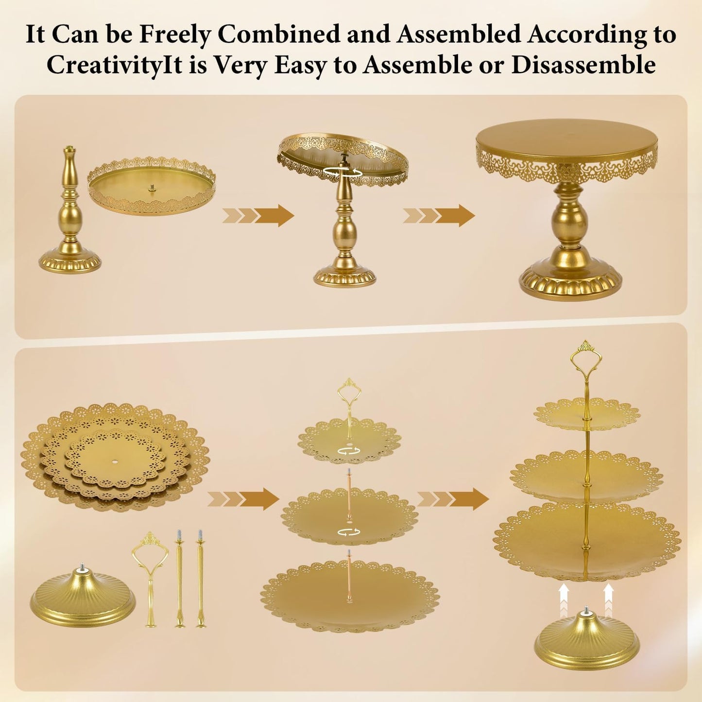 Jaevorite 12 Set of Gold Cake Stand, Metal Gold Cupcake Stand and Bases para Postres de Mesa