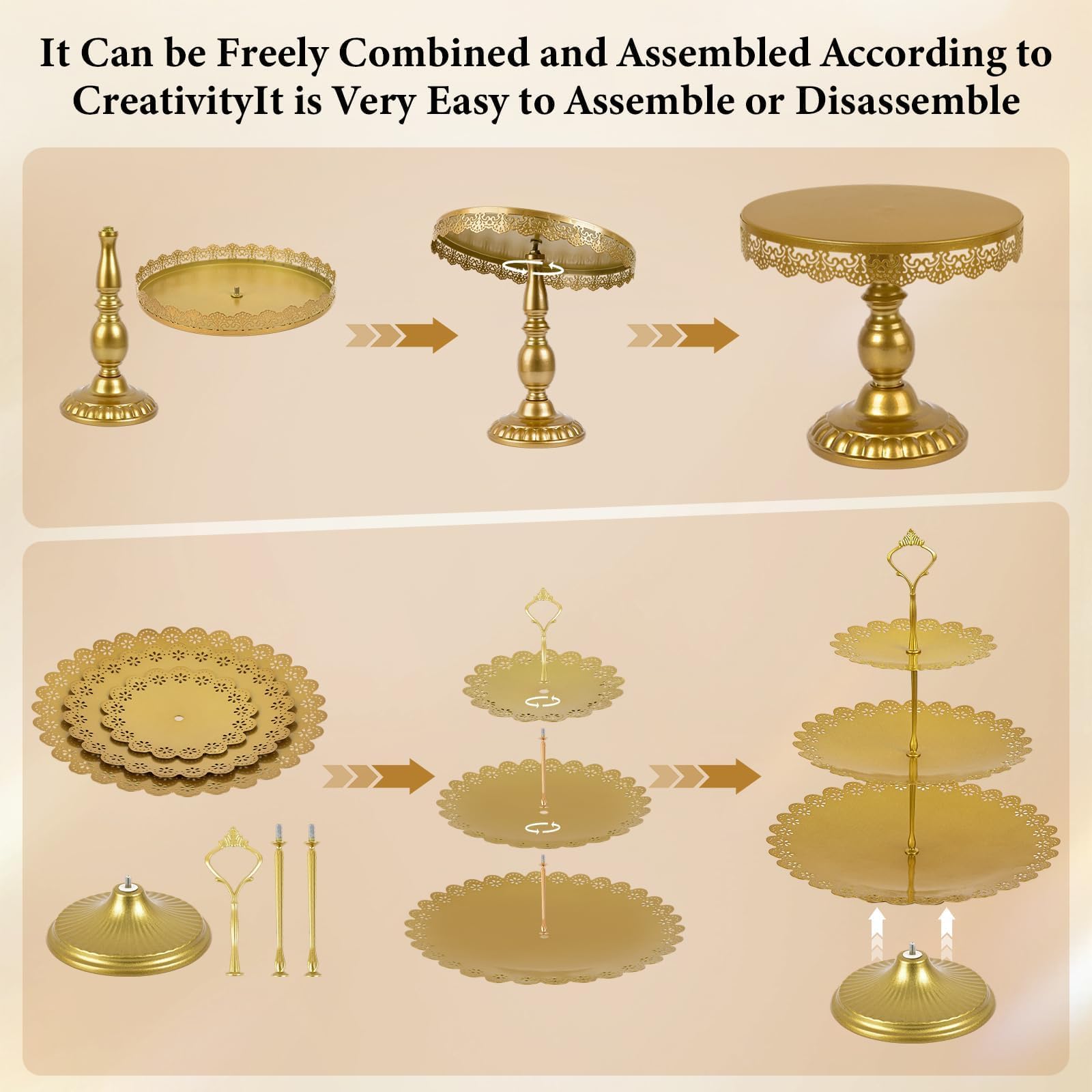 Jaevorite 12 Set of Gold Cake Stand, Metal Gold Cupcake Stand and Bases para Postres de Mesa