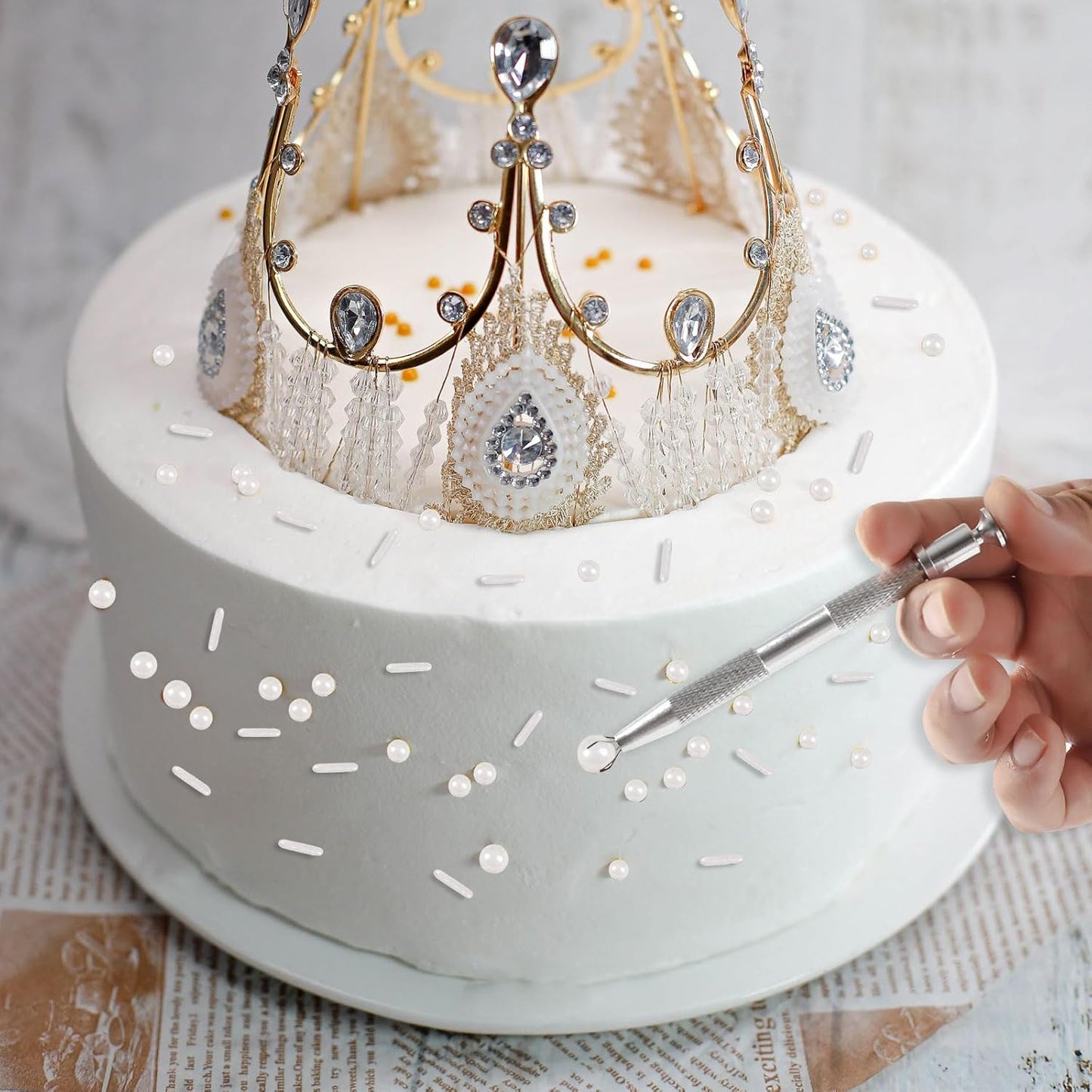 Kasvan White Mix Sugar Sprinkles - Edible Candy Pearls with 4-Claw Sprinkle Pen,118g/4.16 Oz, Gift Box Pack, Baking Cake Decorations, Ice Cream Toppings and Cookie Decorating, Wedding Party Chirstmas Supplies