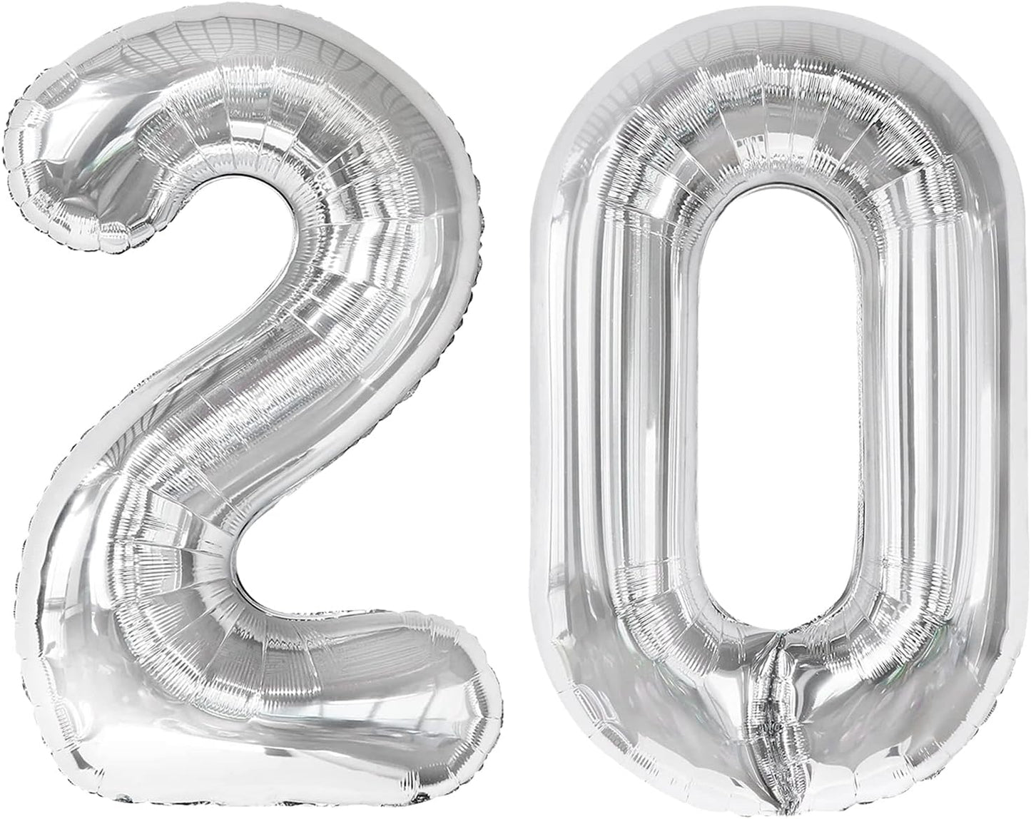 Silver 40 Inch 20 Number Balloons, 20 Decorations for 20 Birthday, Foil Giant Birthday Graduations Anniversary Party Balloons