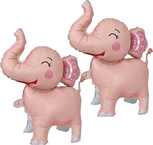 2PCS Matte self-standing elephant animal balloon 3D Jungle Large Elephant Foil Balloons For Kids safari themed birthday party gender indication baby shower Decor supplies Pink
