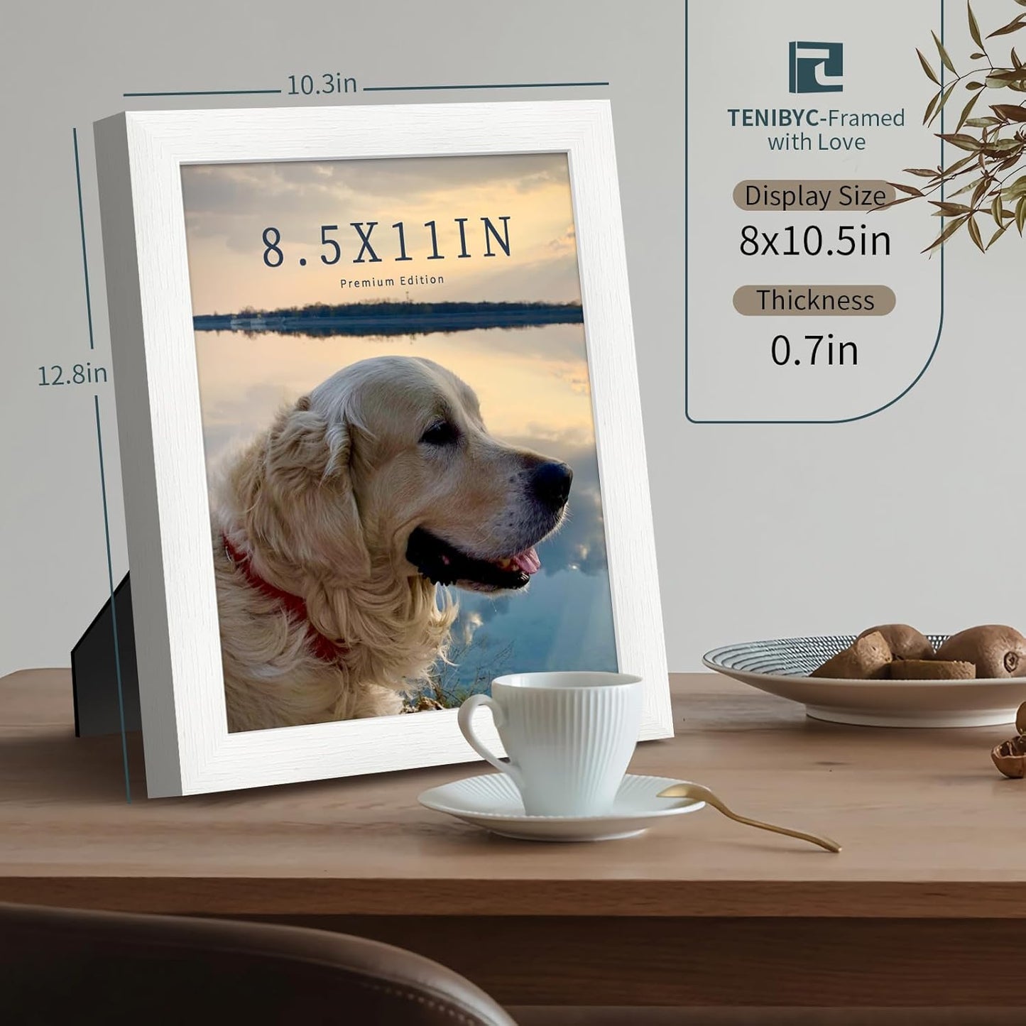 8.5x11 Picture Frame Set of 3 - White Woodgrain, Solid Wood & HD Tempered Glass, Table Display or Wall Hanging