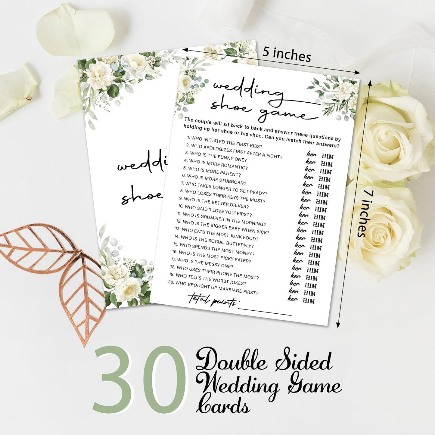 Eucalyptus Bridal Shower Games 30 Guests, Wedding Shoe Bridal Games for Showers, White Rose Wedding Engagement Party Activity Party Supplies/Green-07
