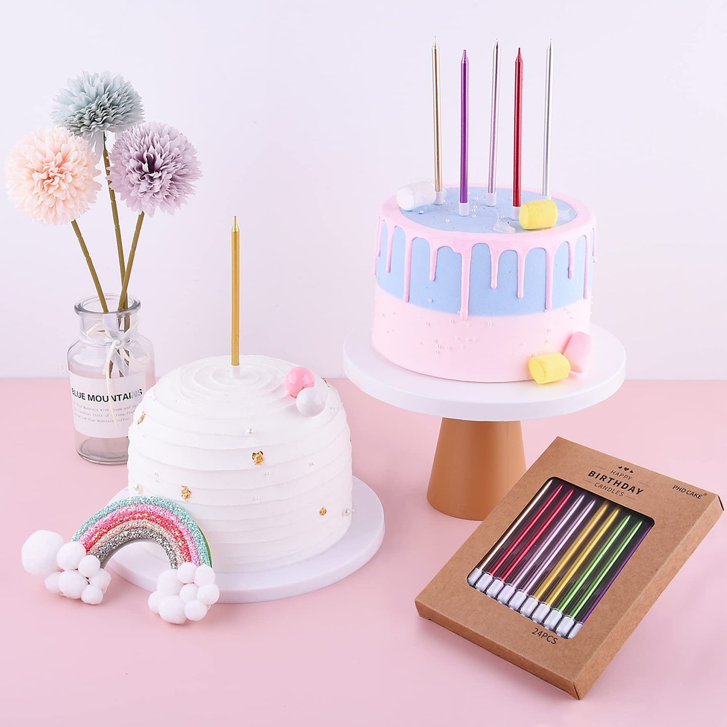 PHD CAKE Blue Long Thin Metallic Birthday Candles, Cake Candles, Birthday Parties, Wedding