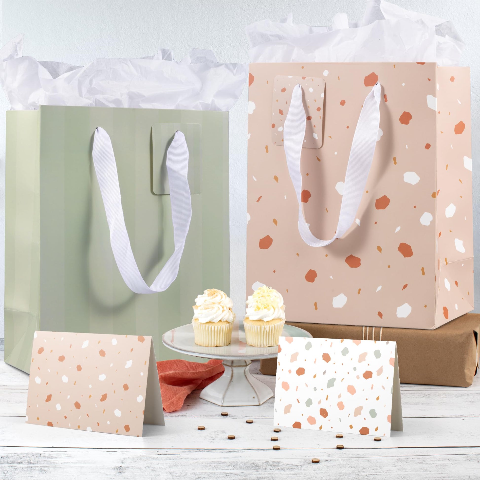 Beautiful Gift Bags Set of 4 with Handles, Tissue Paper, Stickers & Cards