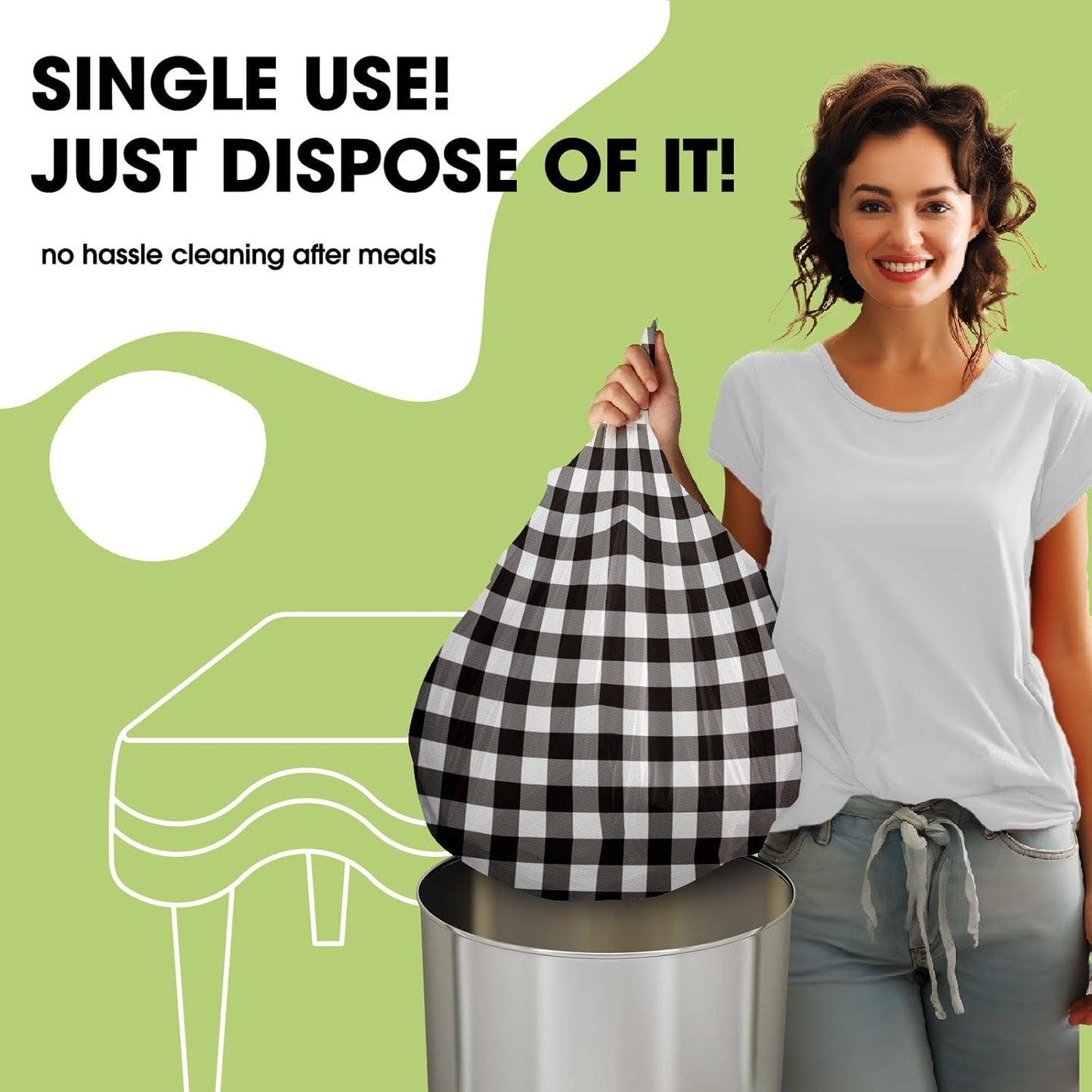 Pureegg Plastic Table Cloth Disposable 10 Pack, 84'' Round Table Cloths, Party, Picnic, Decorative Gingham Tablecloths, Round, Black and White Checkered Cover, Leakproof & Sturdy, Black Plaid