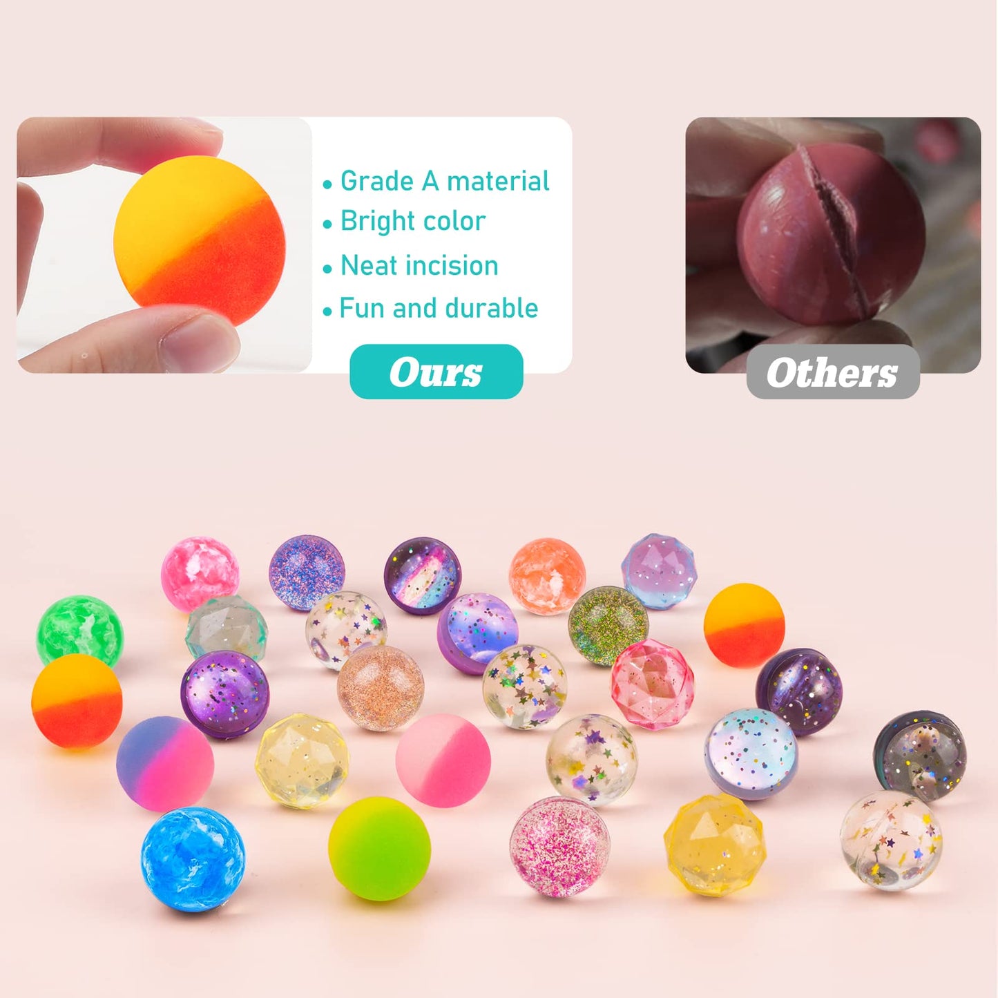 Ecoofor 24 Pieces Bouncy Balls 32mm Bounce Balls 6 Styles High Bouncing Balls Toys for Kids Party