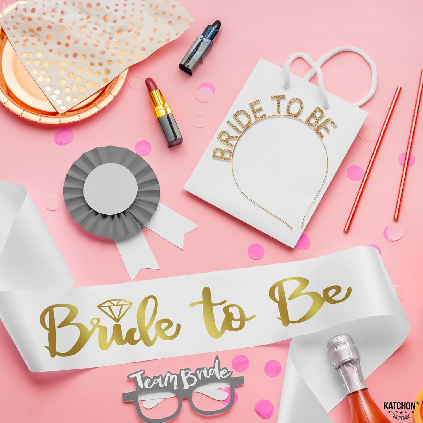 KatchOn, Gold Bride To Be Sash and Headband - Pack of 2 | Bachelorette Sash and Crown for Gold Bachelorette Party Decorations | Bride sash for Bridal Shower Decorations