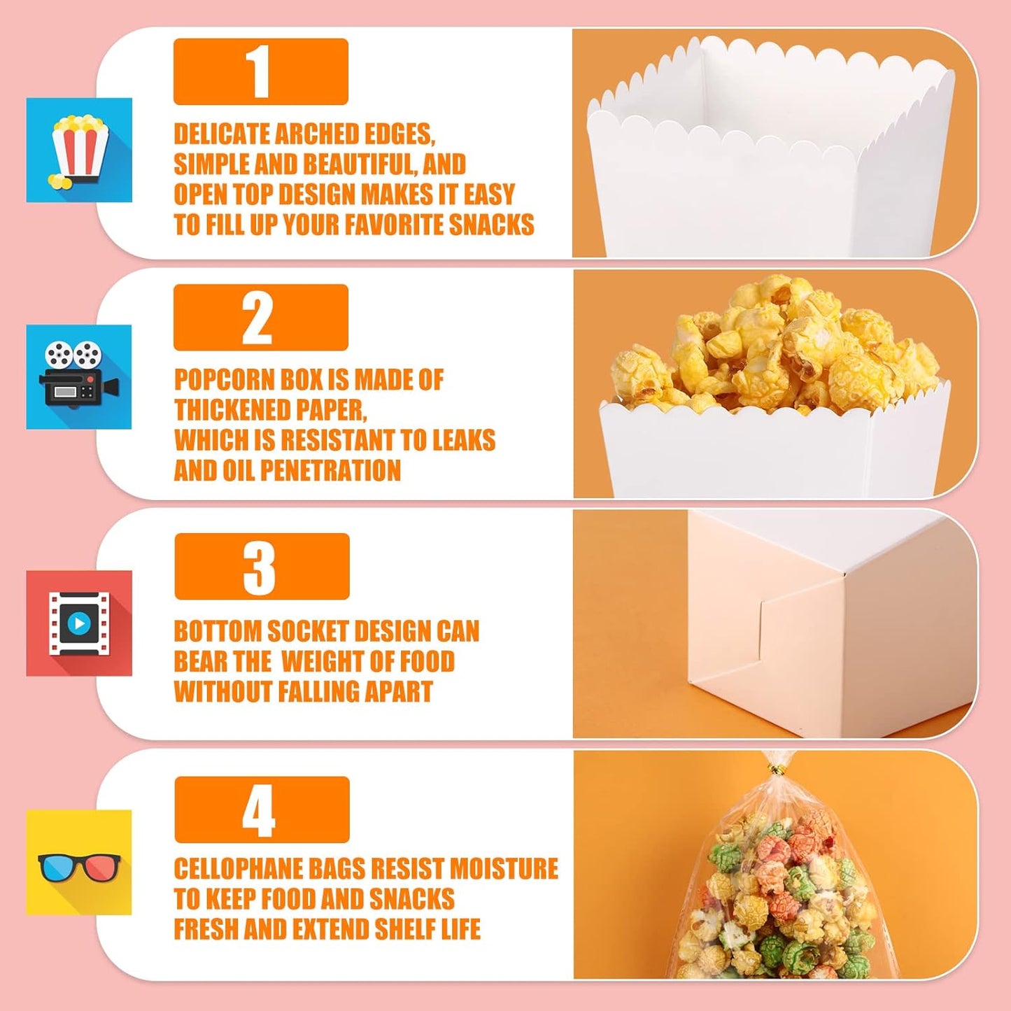 400 Pcs Zopeal Mini Popcorn Boxes and Clear Treat Bag Set, Bulk Popcorn Bags Open Top Paper Popcorn Containers with Treat Bags Popcorn Candy Boxes for Movie, Party, 3 x 4 Inch (White)