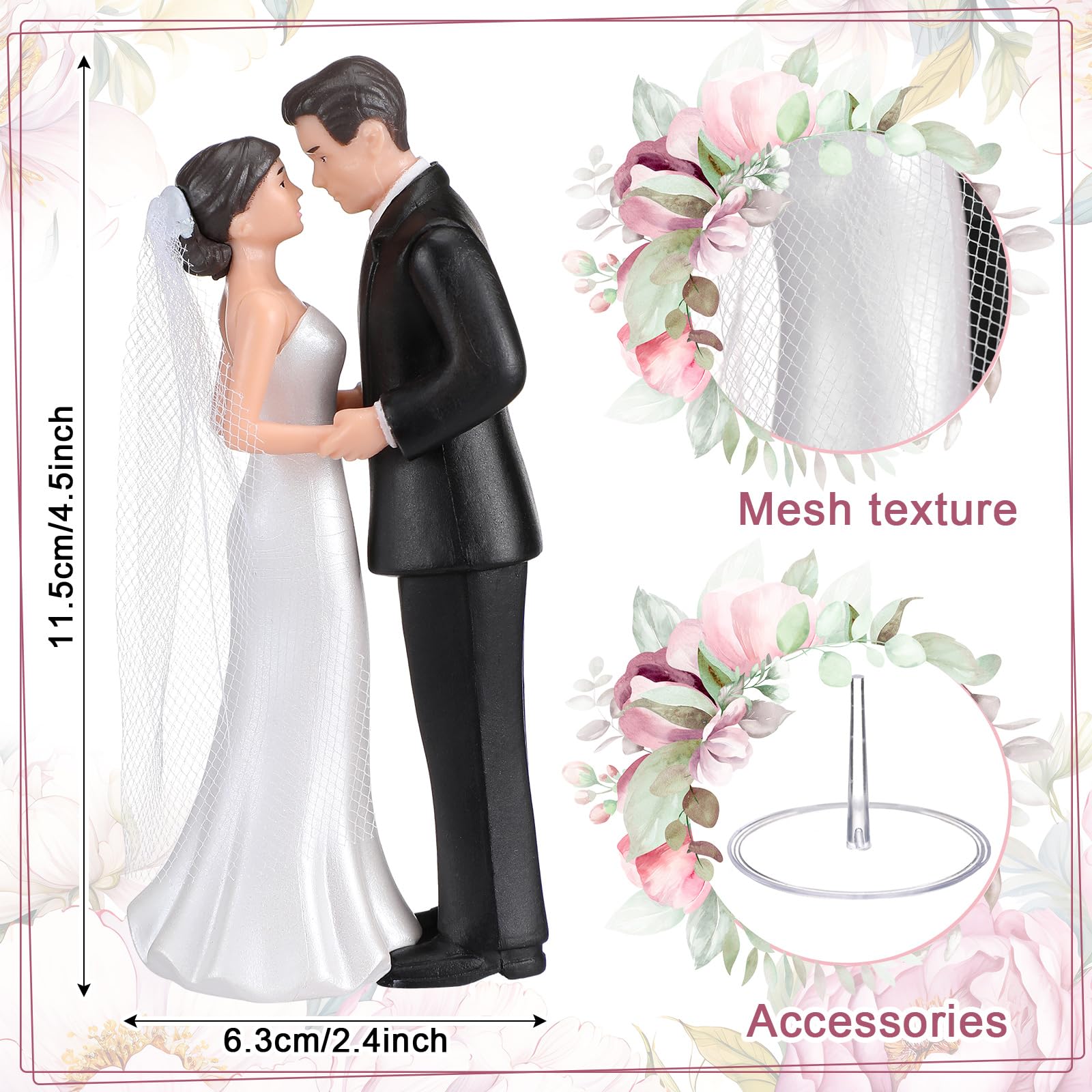 Remerry 4.5" Bride and Groom Wedding Cake Topper,Romantic Era,White