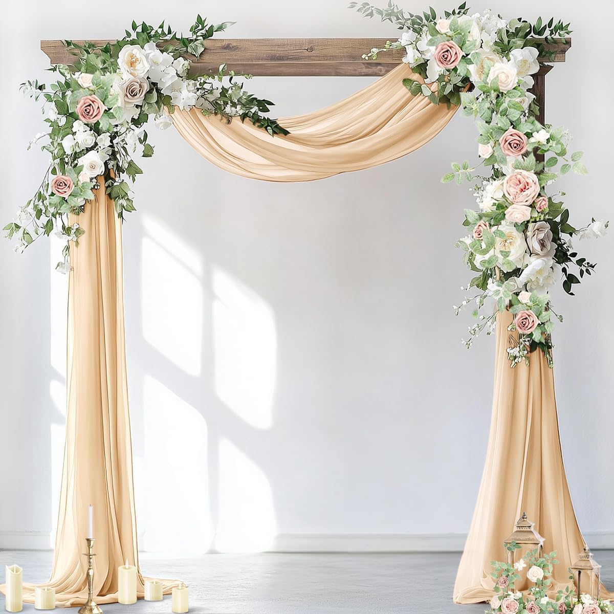 Socomi Wedding Arch Draping Fabric 1 Panel 29" x 19Ft Champagne Sheer Chiffon Curtain Drapes 6 Yards for Wedding Ceremony Birthday Party Decoration