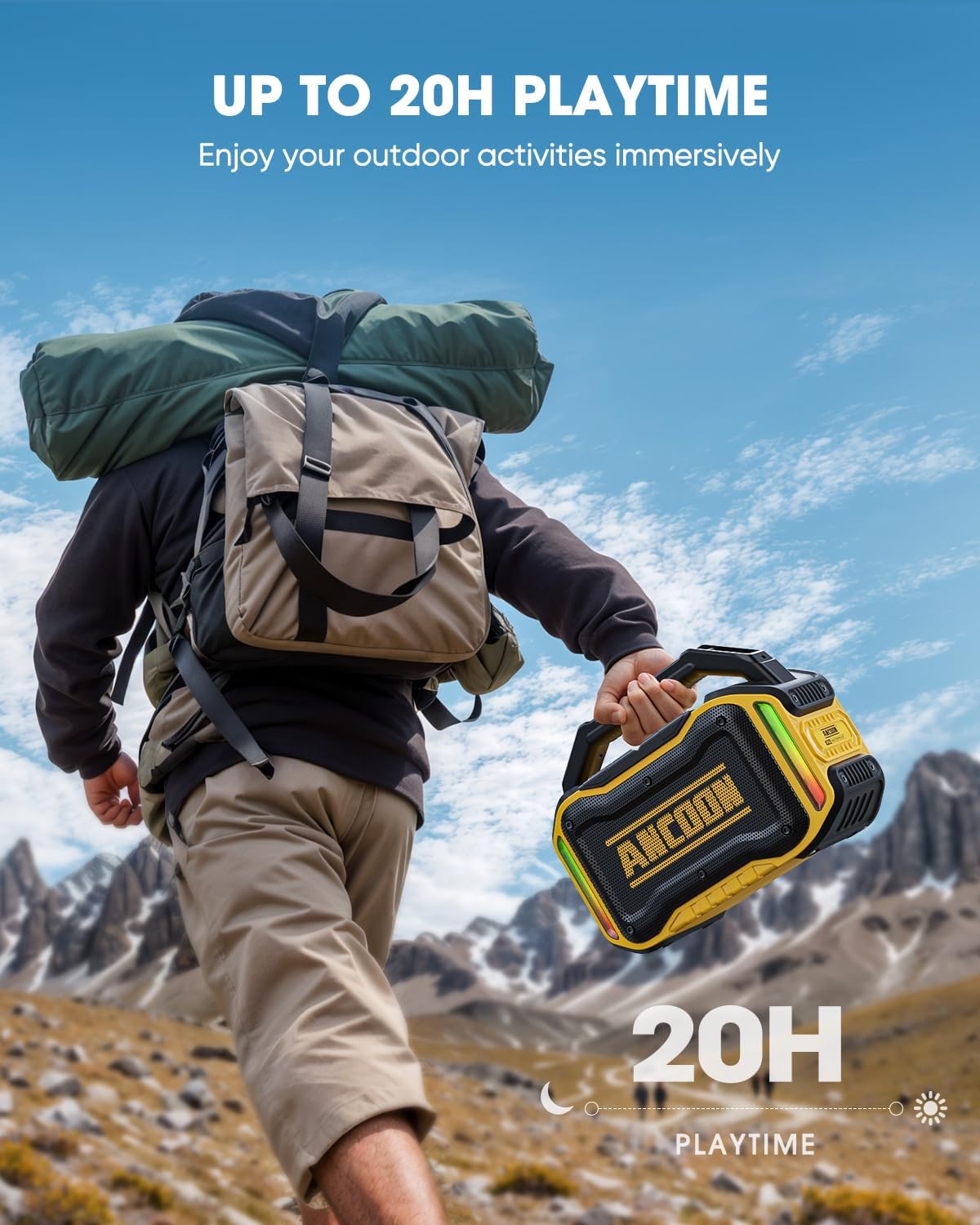 Speakers Bluetooth Wireless: 80W(Peak) Loud Speaker with Bass, 20H Playtime, IPX6 Waterproof, Large Jobsite Speakers for Work, Outdoor, Workshop, Garage, Portable Speaker with TWS (Yellow)