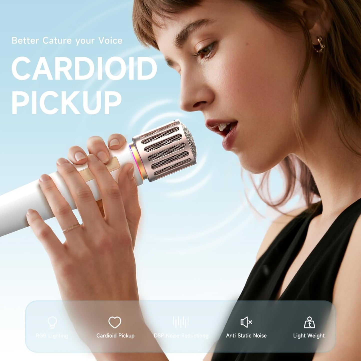 Wireless Microphones, Microphone with One-to-One Chip Connection, Controllable LED Lights, 40H Duration, 200FT Range Free Sing, Volume Control Microphone for Singing, Speech, Home Party, Youtube