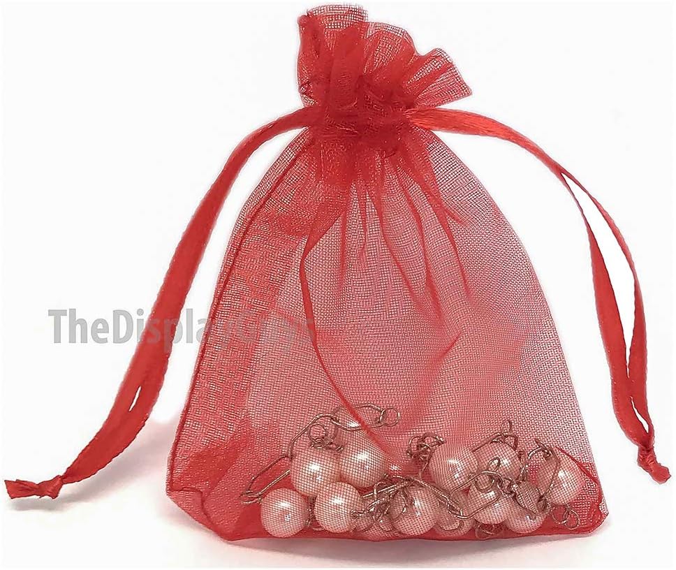 TheDisplayGuys 48-Pack 3x4 Red Sheer Organza Gift Bags with Drawstring, Jewelry Candy Treat Wedding Party Favors Mesh Pouch