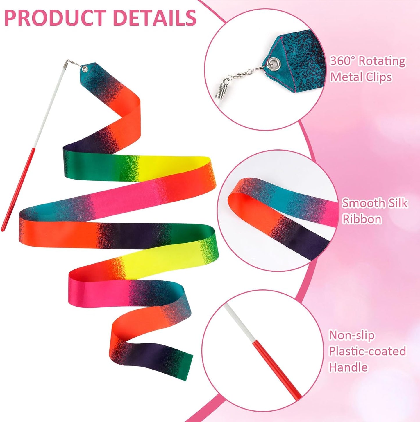 12 Pack Dance Ribbons for Kids, Dance Class, Birthday Party, Gymnastics, Princess Party Favors (Gradient)