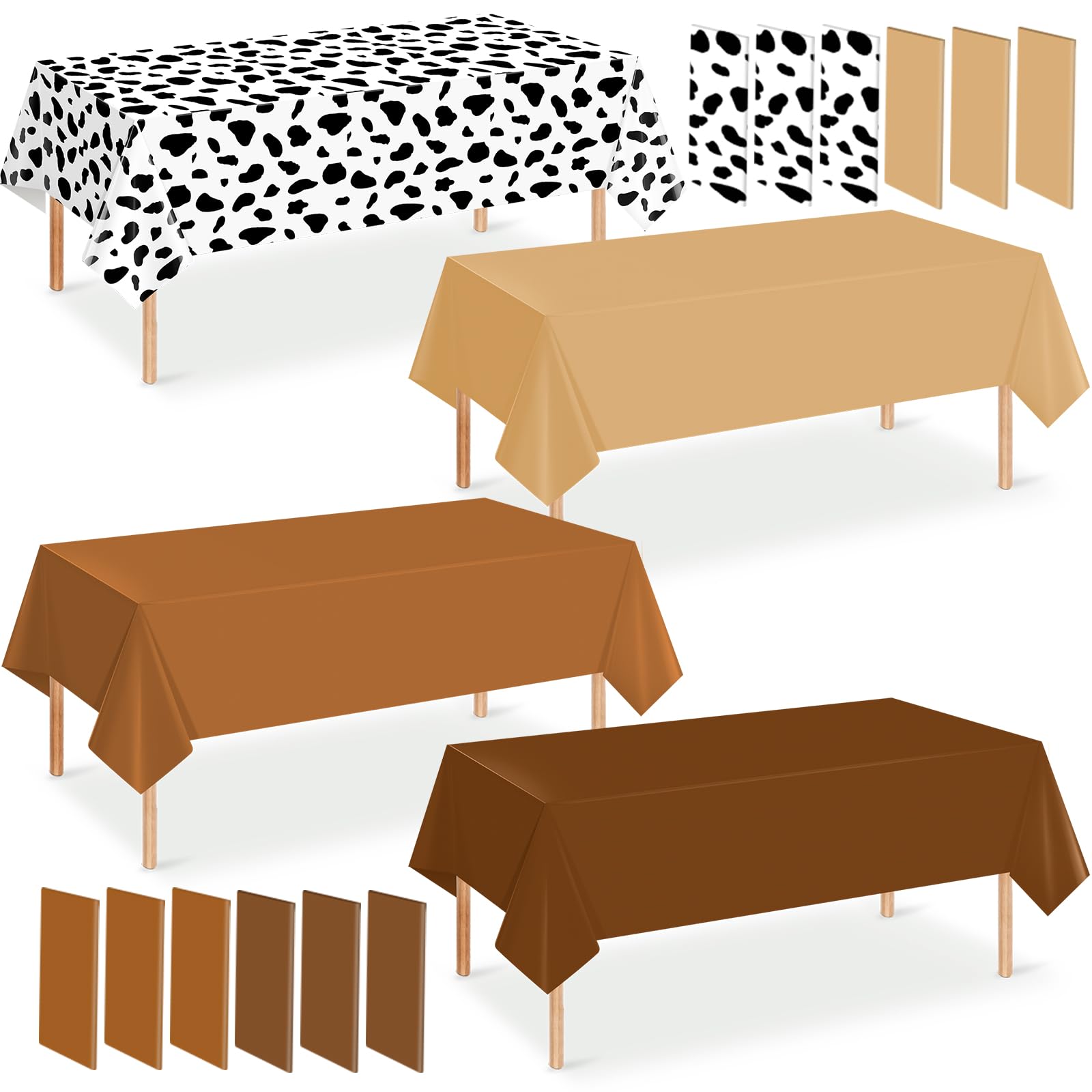 12Pack Brown and Cow Print Western Plastic Tablecloth for Rectangle Tables, Cowboy Rodeo Disposable
