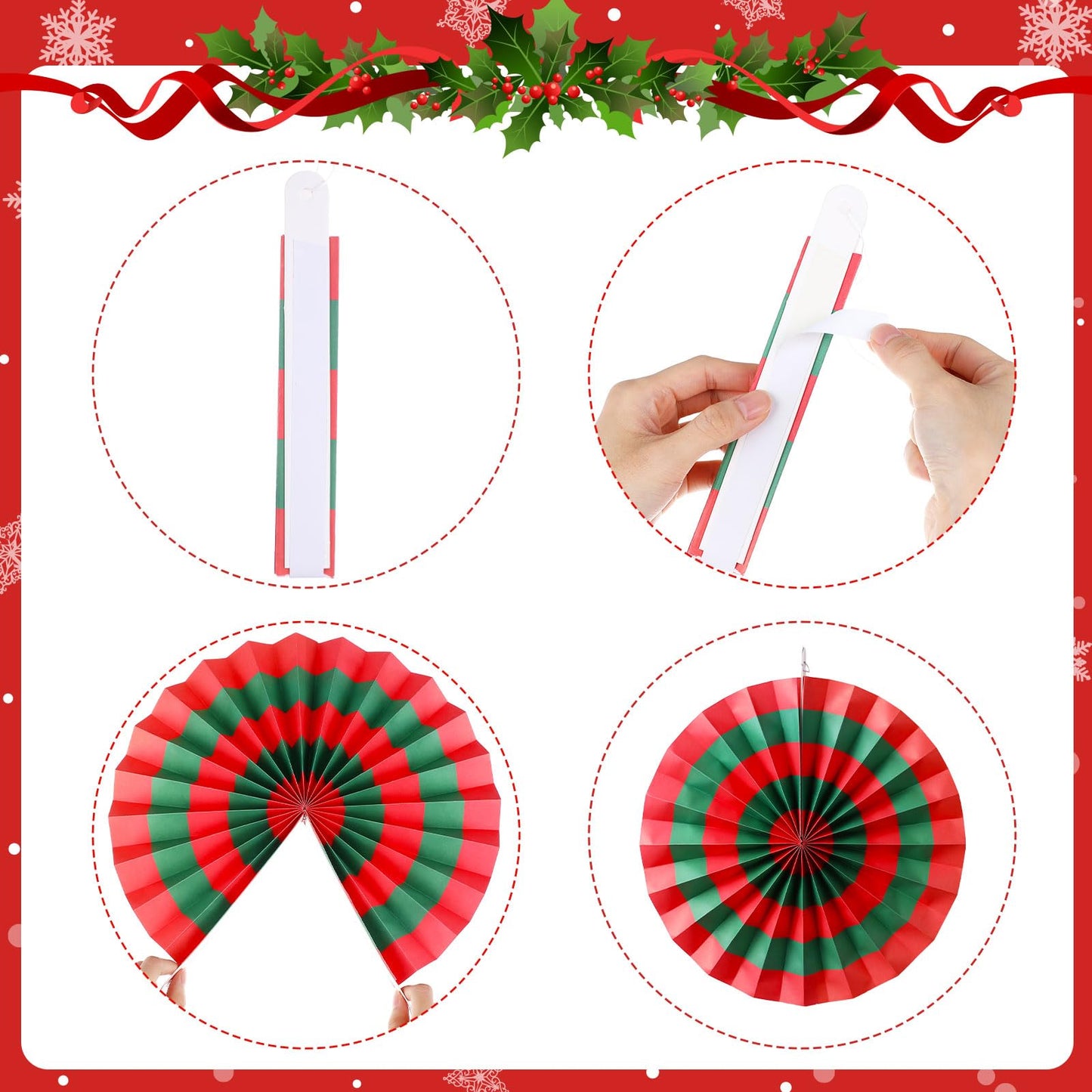 Outus Christmas Hanging Decorations Candy Paper Fans Peppermint Hanging Paper Fans Candy Cane