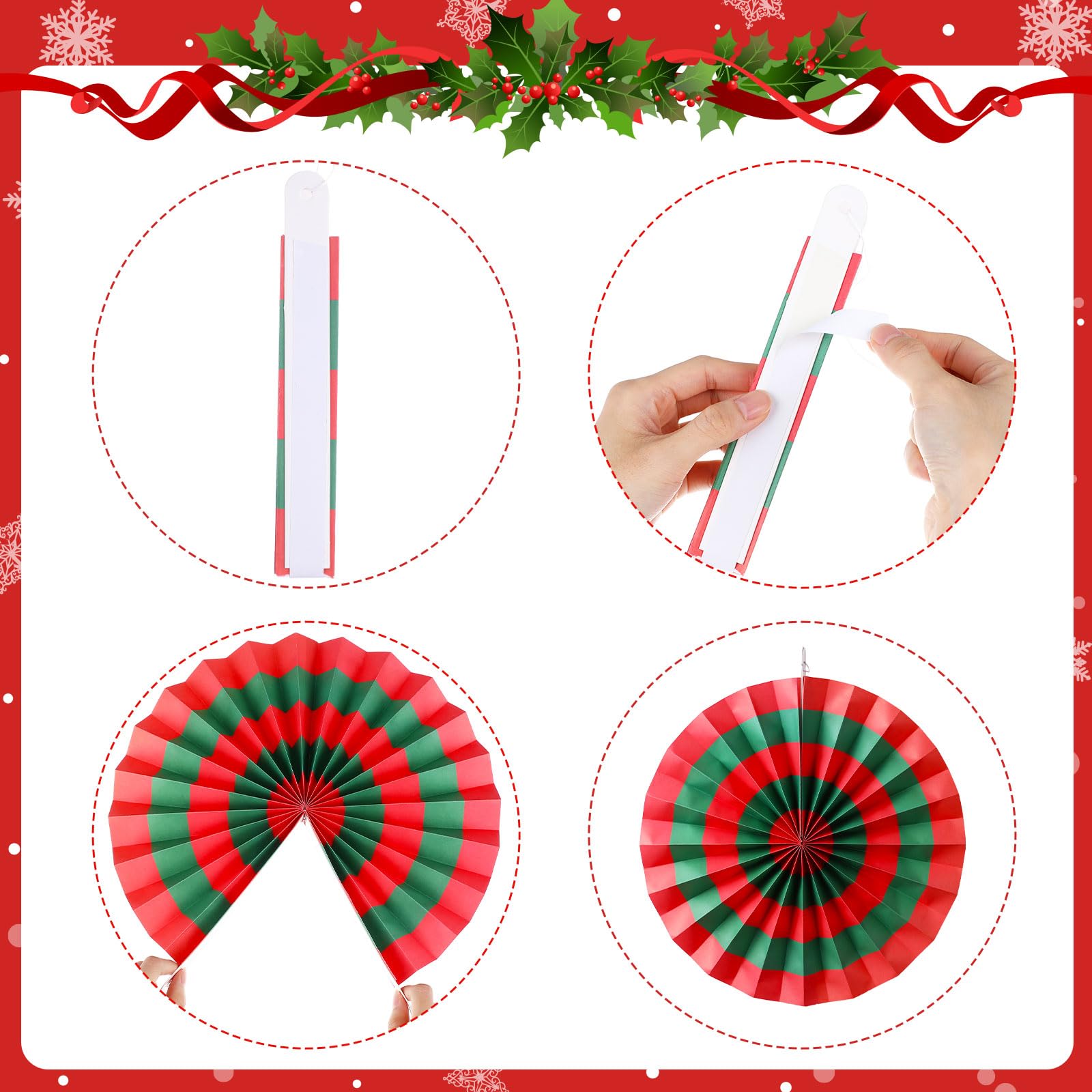 Outus Christmas Hanging Decorations Candy Paper Fans Peppermint Hanging Paper Fans Candy Cane