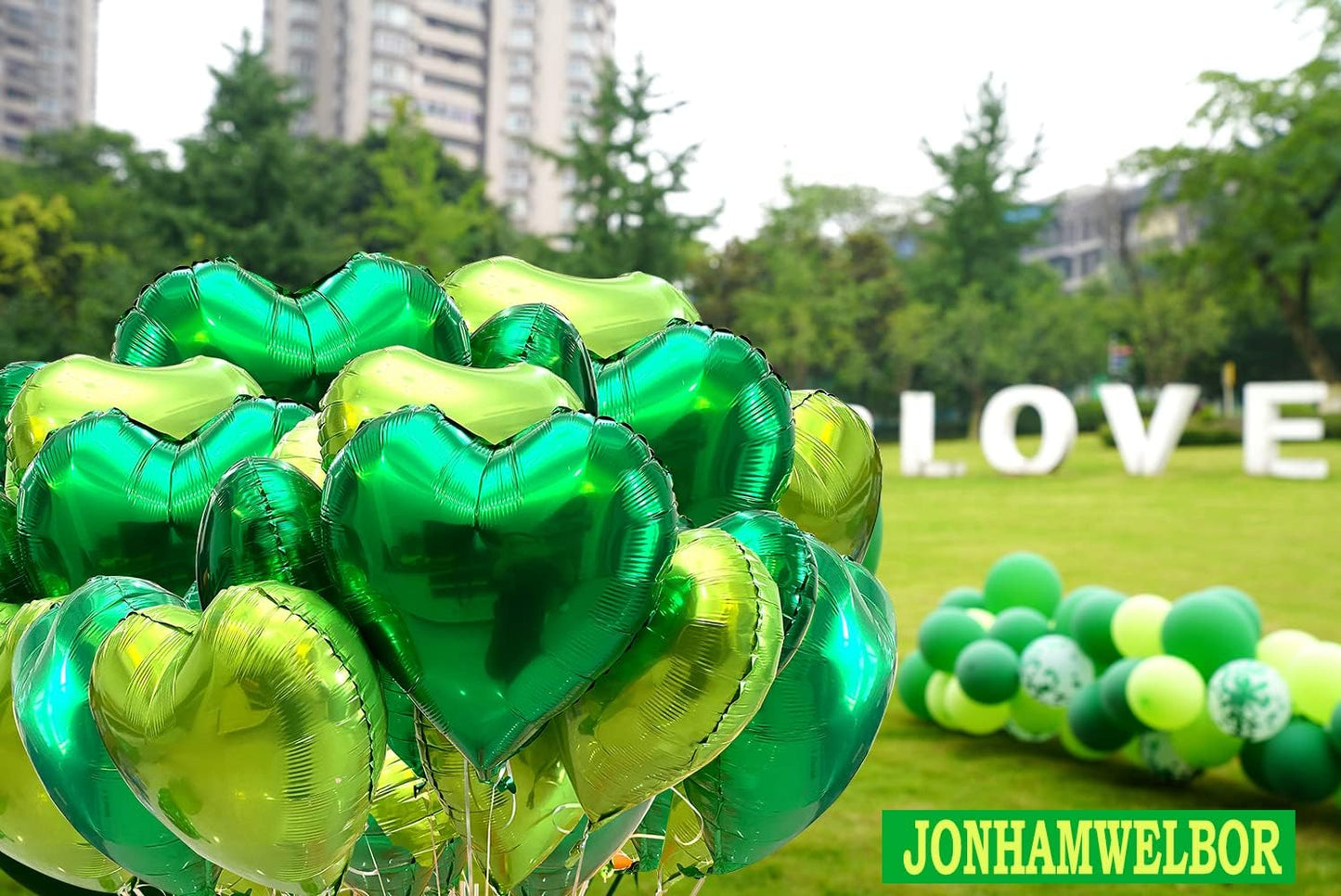 Jonhamwelbor 20Pcs 18 inch Green and Lime Green Foil Mylar Heart Shape Balloons Decorations for Valentines Birthday Wedding Baby Shower Party