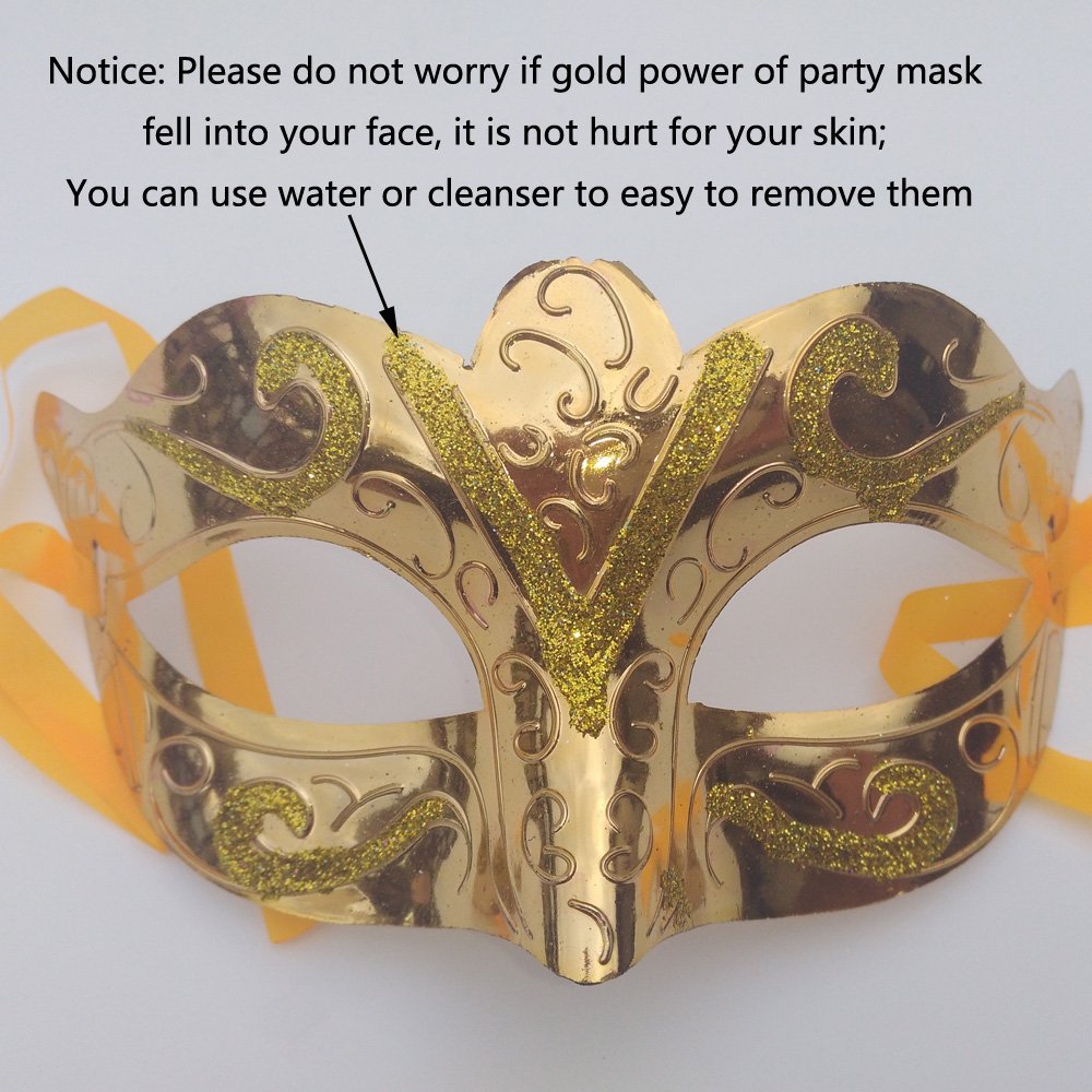 Arlai Pack of 12, Gold shining plated party mask wedding props masquerade mardi gras mask