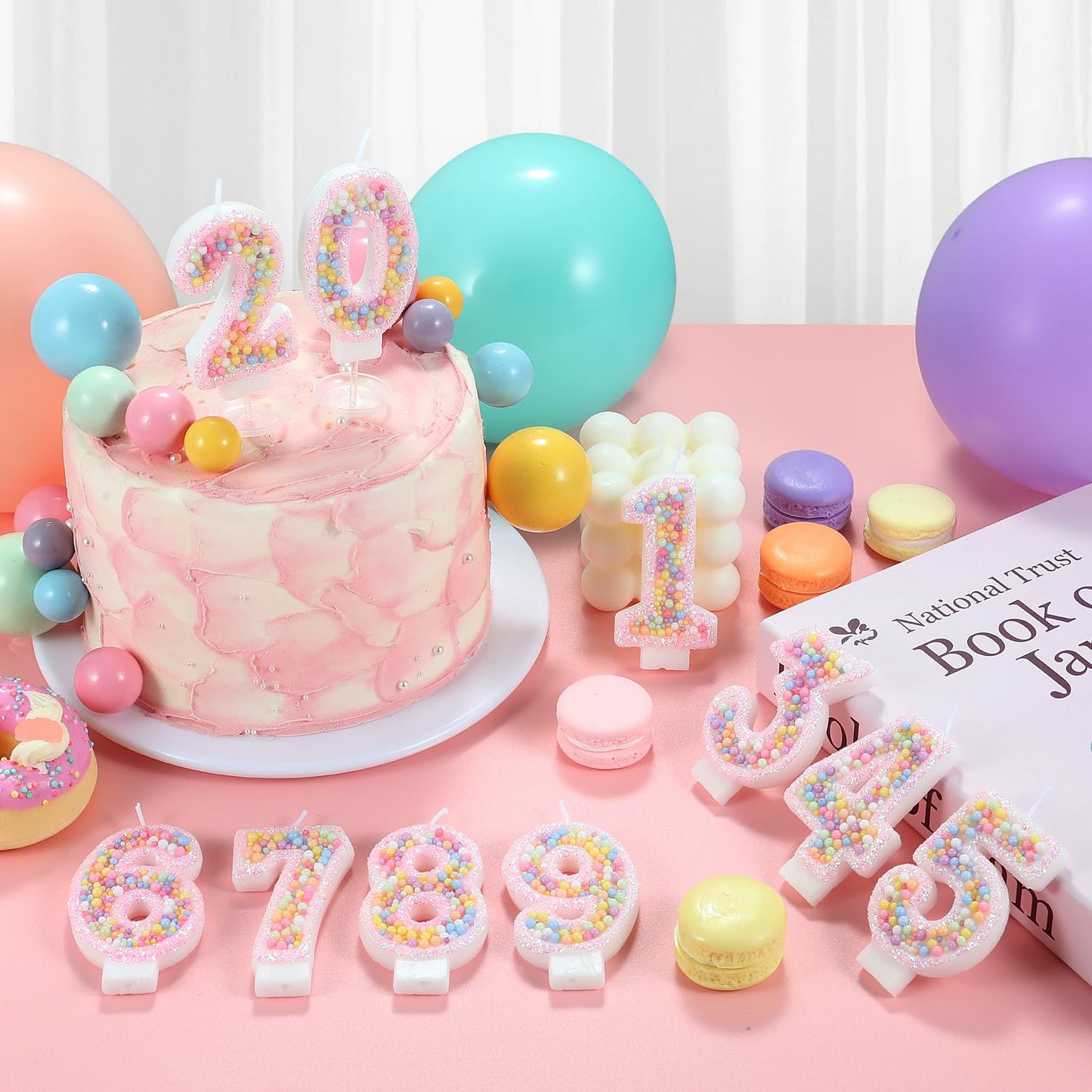 IDIJOLI Pastel Macaron 1st Birthday Candle Sweet Pink Number 1 Candle Cake Topper Cupcake