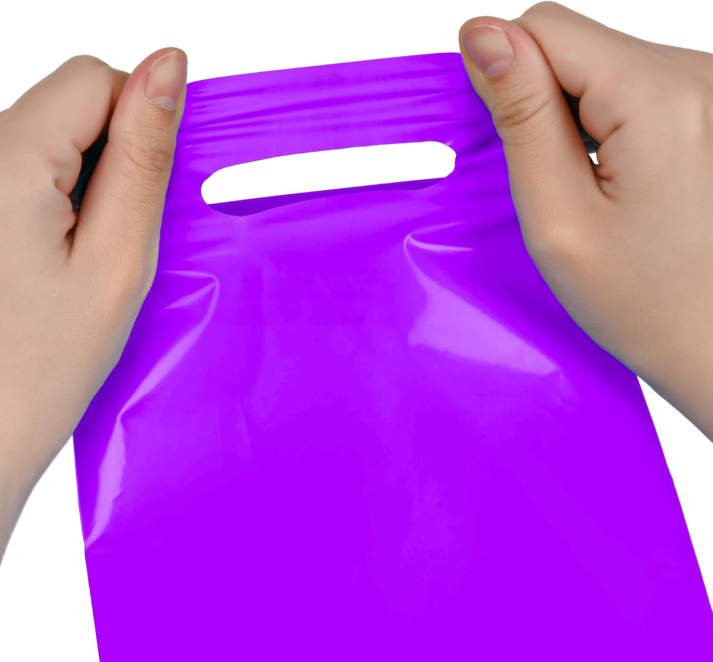 Purple 100 PCS Small Gift Bags, 6"x8" Goodie Party Favor Bags with Handle, Treat Retail Pouches for Kids Birthday, Christmas, Small Business