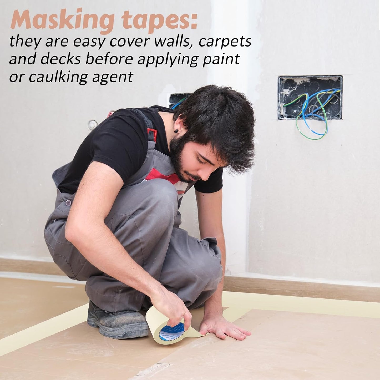 Masking Tape Bulk General Purpose Masking Painting Tape 55 Yards for Painting Home Office School Stationery Arts Crafts Basic Use, Easy Removal(4 Rolls,4 Inch)