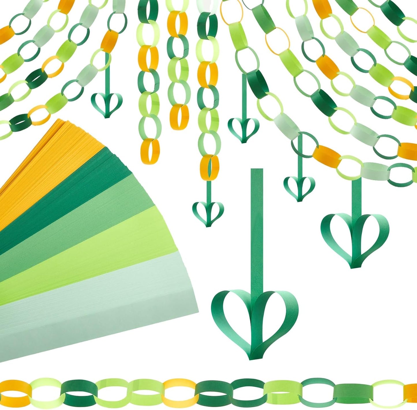 Lincia 600 Sheet Halloween Paper Chain Garland, Construction DIY Crafts Chain Strip for Fall Thanksgiving Party Decor, 1x8 Inch with Double Sided Tape (Irish Day)