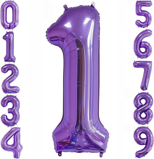 Purple 1 Balloon Number,40 Inch Number 1 Balloon Big Purple 1 Foil Mylar Helium Balloon for Birthday Party Decorations