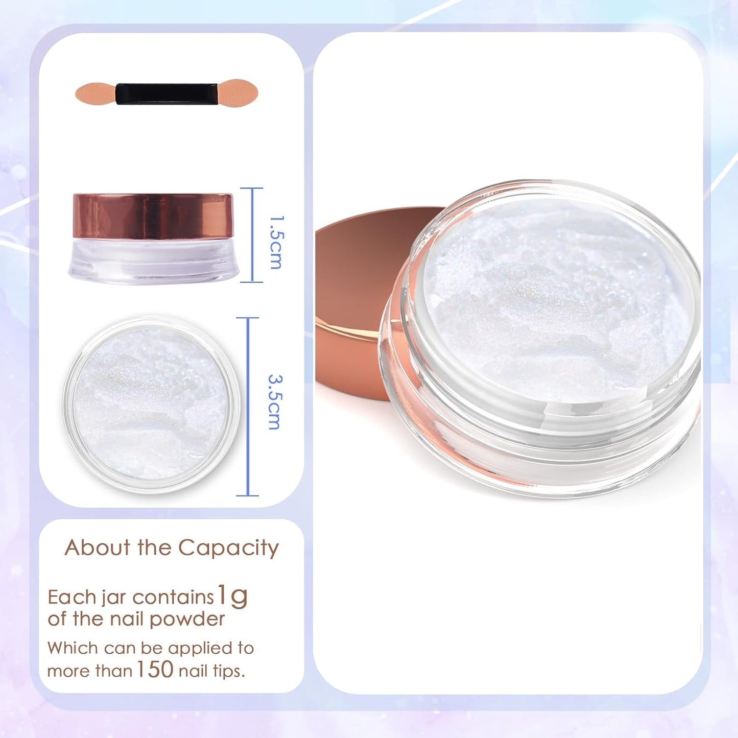 Laza White Chrome Powder Glazed Donut Metallic Effect Pigment Shimmer Mica Iridescent Aurora Glitter Fairy Dust Gel Nail Art Supplies for Techs - Pearlescent White