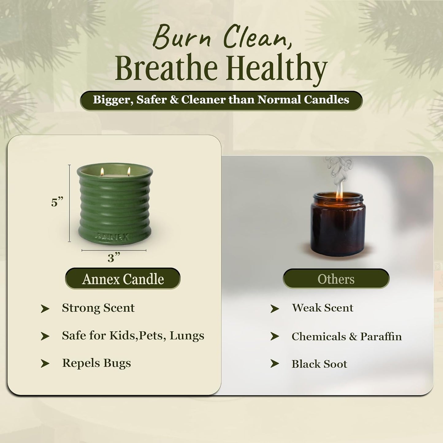 Scented Luxury Candles in Handmade Ceramic Jars, Soy Wax | Woody Wood – Oud & Agarwood, Large Candle | Non Toxic, 2 Wicks, Reusable Big Olive Green Jar | Natural Spring Aromatherapy for Women & Men