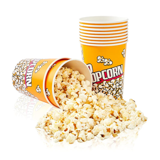 RAYMEA Popcorn Buckets Disposable 32oz Retro Style Paper Leak Proof Popcorn Containers Bowls for Family Movie Night & Party - 10 Pack