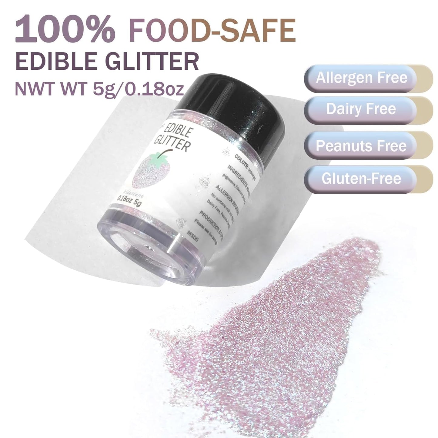 Iridescent Edible Glitter for Drinks - 5 Grams Prism Powder Cocktail Drink Glitter Food Grade Luster Shimmering Dust Vegan Metallic Food Coloring Sprinkle for Cake Decorating, Chocolates, Fondant Pops