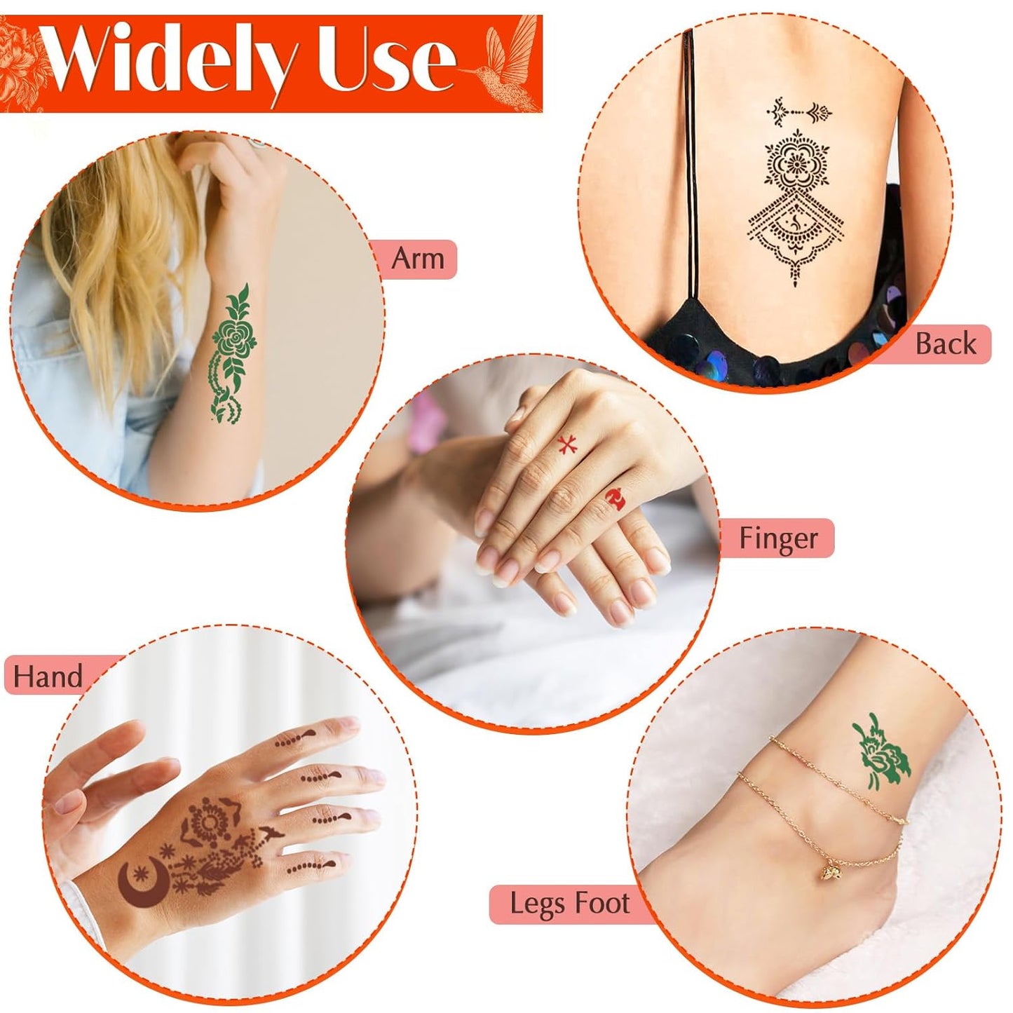 Temporary Tattoos Stencils Kit,Temporary Tattoos Kit - 8 Pcs 4 Color(Brown,Black,Cherry red,Green), Ink with Gloves,DIY Body Art Painting for Women Men Adults Kids