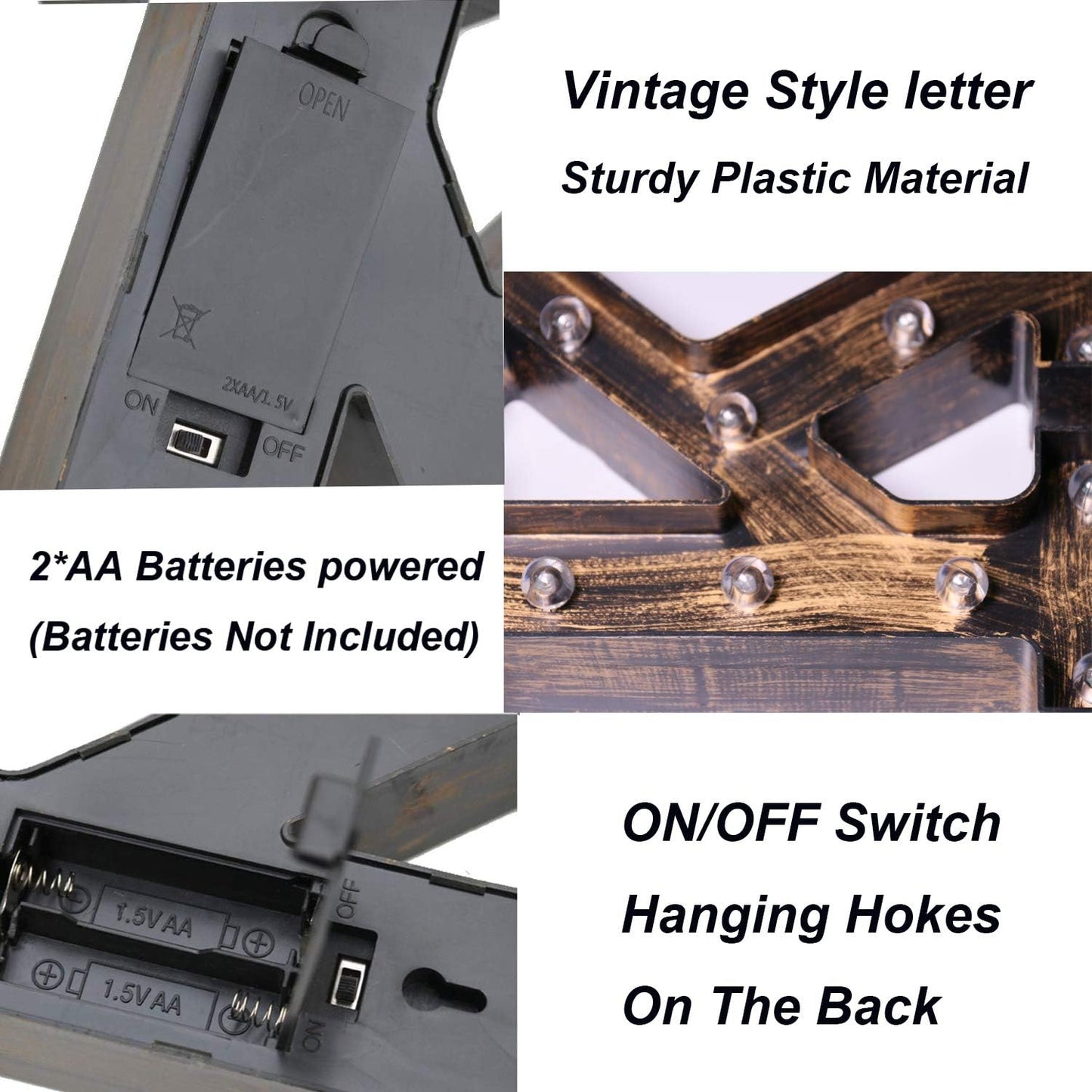 OYCBUZO Golden Black Led Marquee Letter - Industrial, Vintage Style Light Up Alphabet Letter Sign for Cafe Wedding Birthday Party Christmas Lamp Home Bar Initials Decor - D